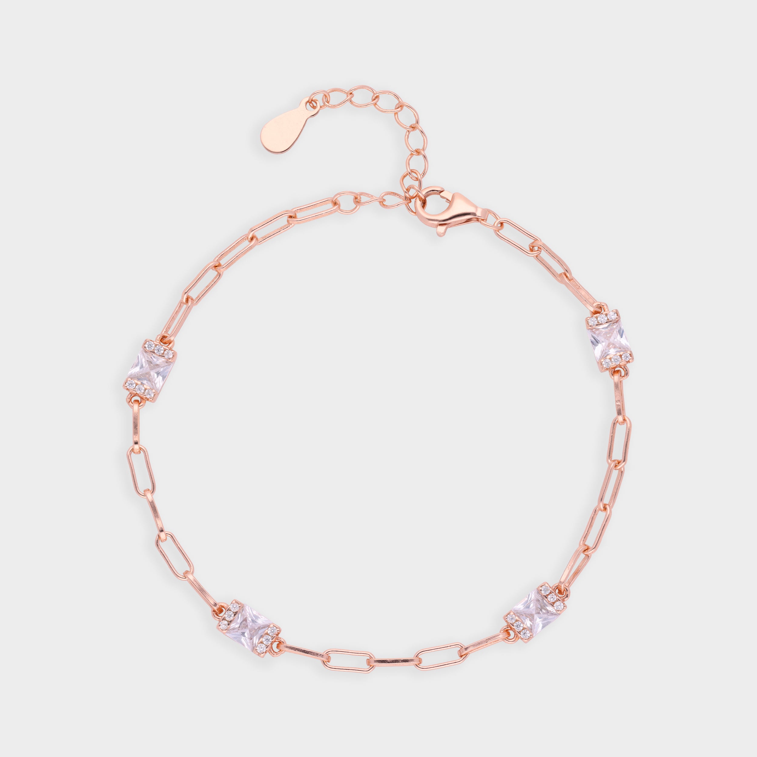 Rose-Tone Paperclip Chain Bracelet with Bold Red Stone Stations | SKU : 0021546747, 0003631096, 0021546754, 0021546761
