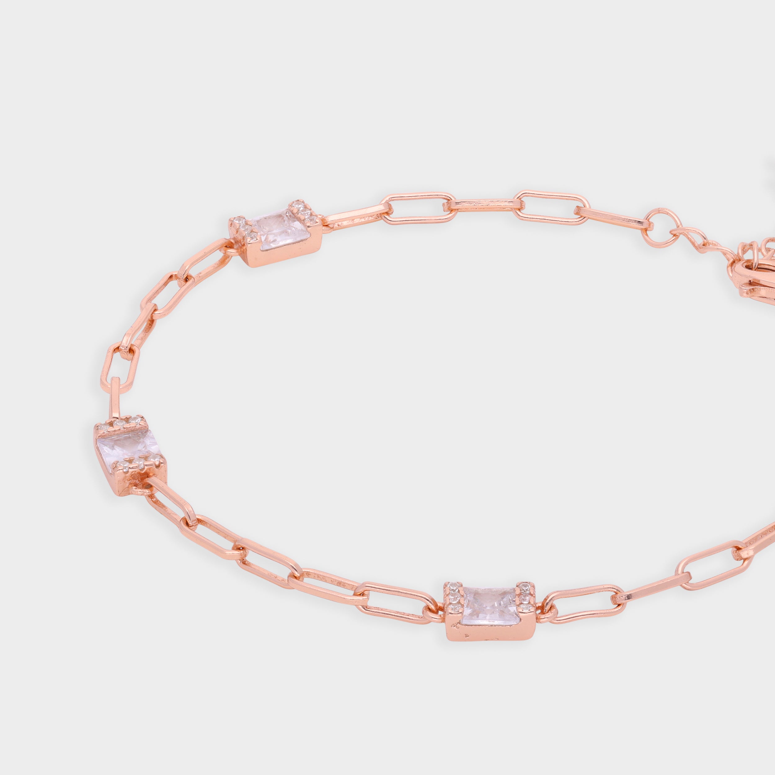Rose-Tone Paperclip Chain Bracelet with Bold Red Stone Stations | SKU : 0021546747, 0003631096, 0021546754, 0021546761