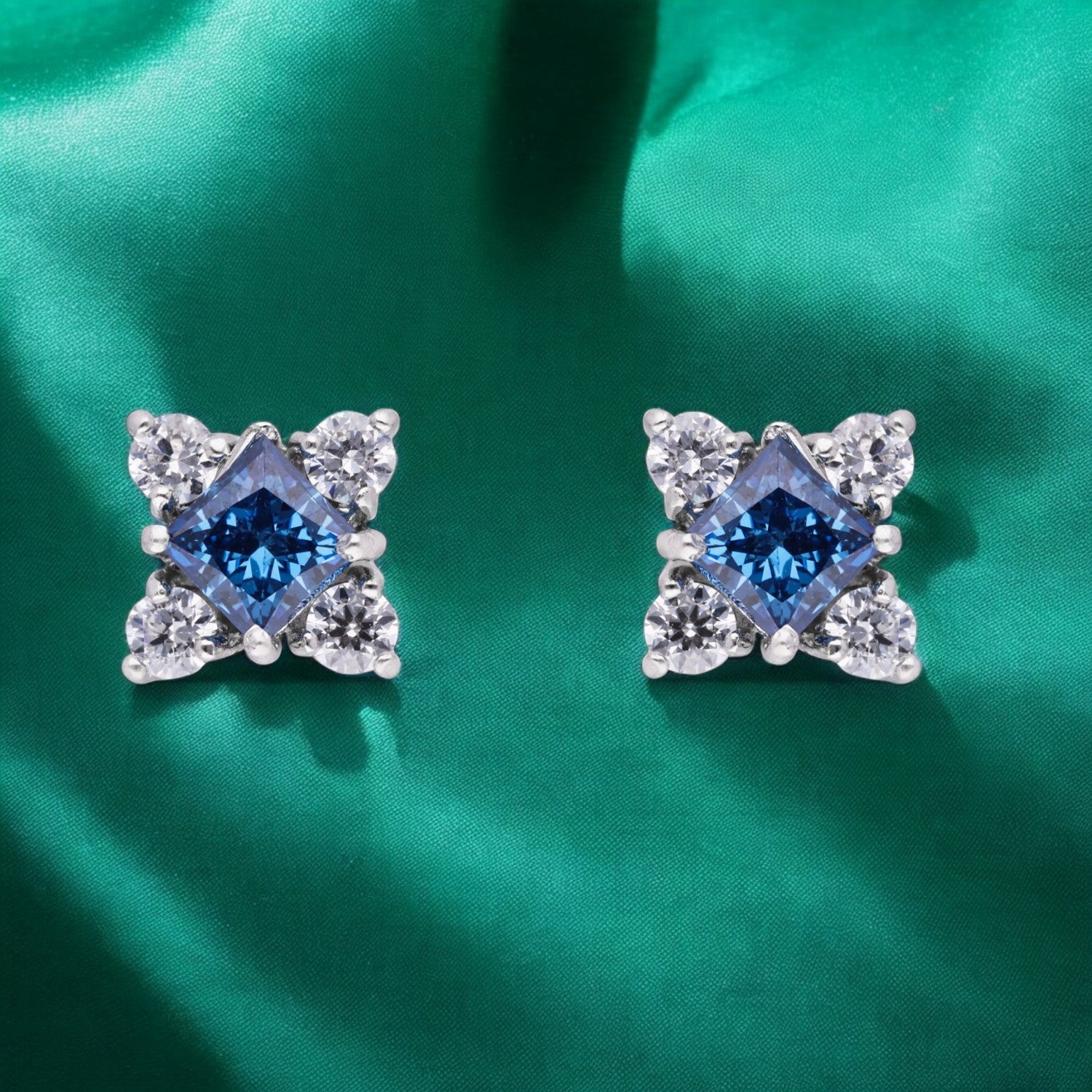 Sterling Silver Blue & White Cubic Zirconia Stud Earrings | SKU : 0022158666