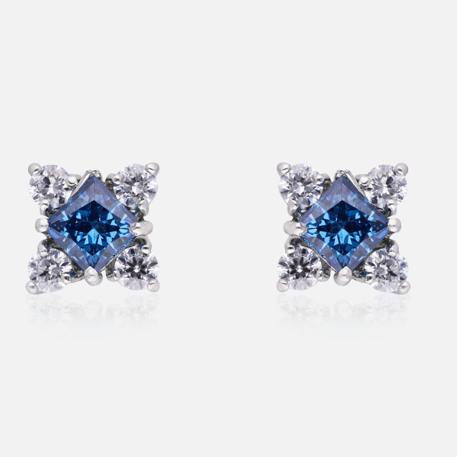 Sterling Silver Blue & White Cubic Zirconia Stud Earrings | SKU : 0022158666