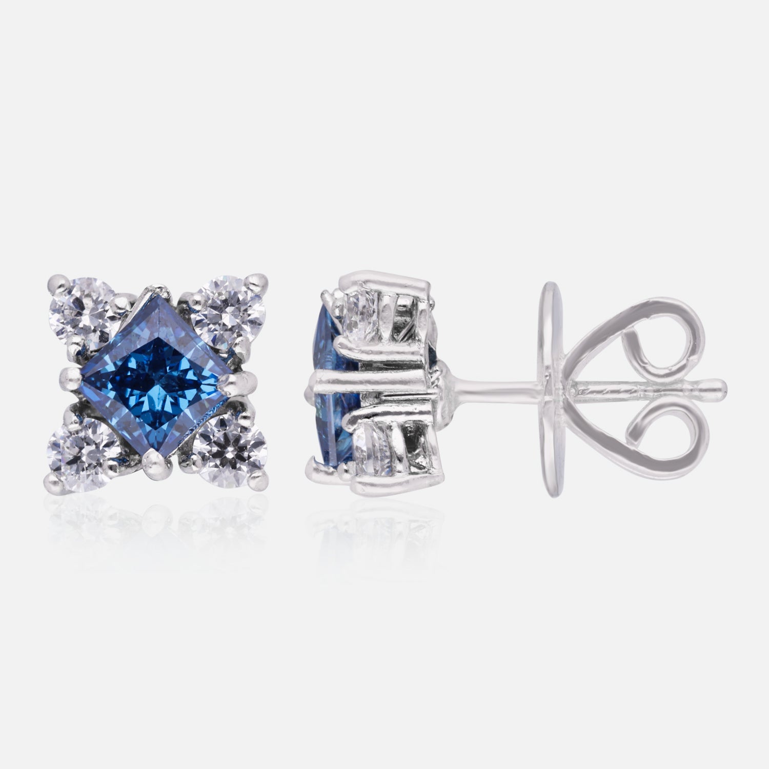 Sterling Silver Blue & White Cubic Zirconia Stud Earrings | SKU : 0022158666