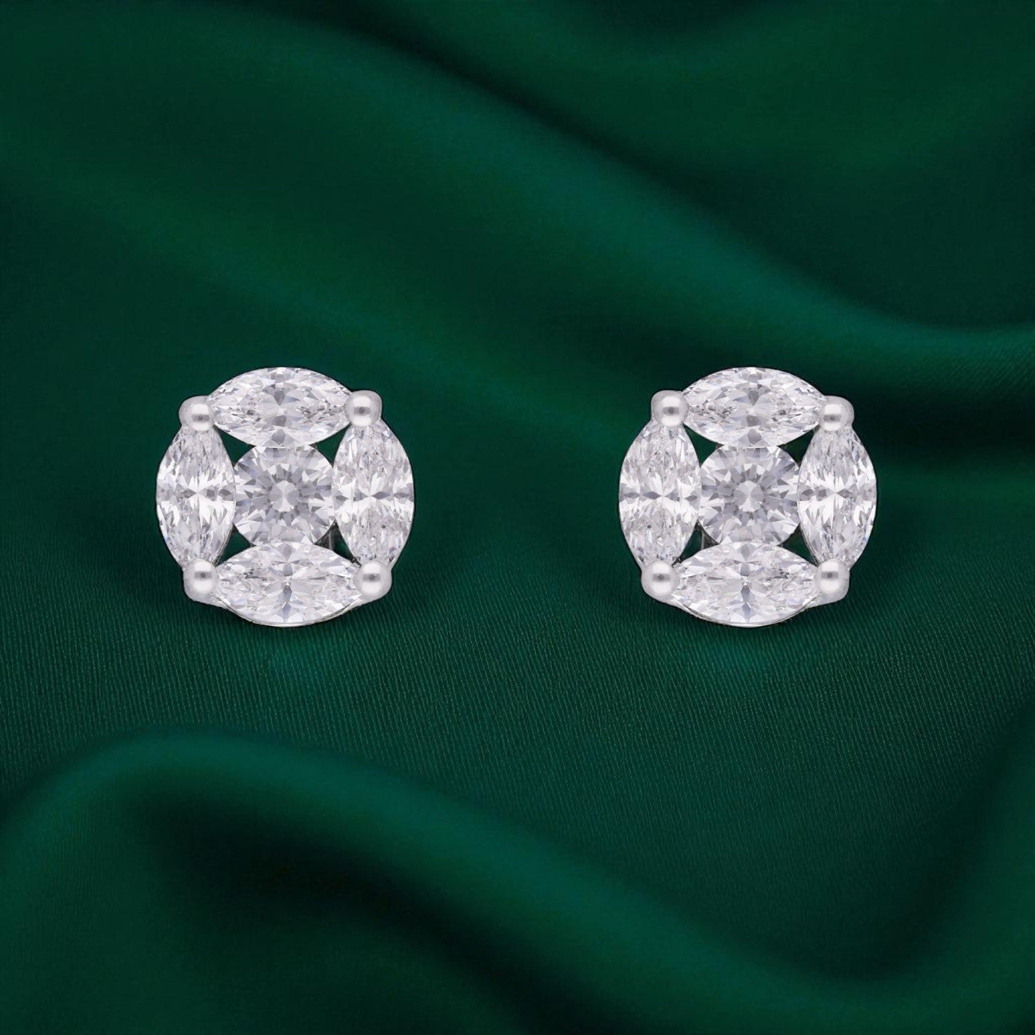 Sterling Silver Marquise & Round Cut Cubic Zirconia Cluster Stud Earrings | SKU : 0022158673