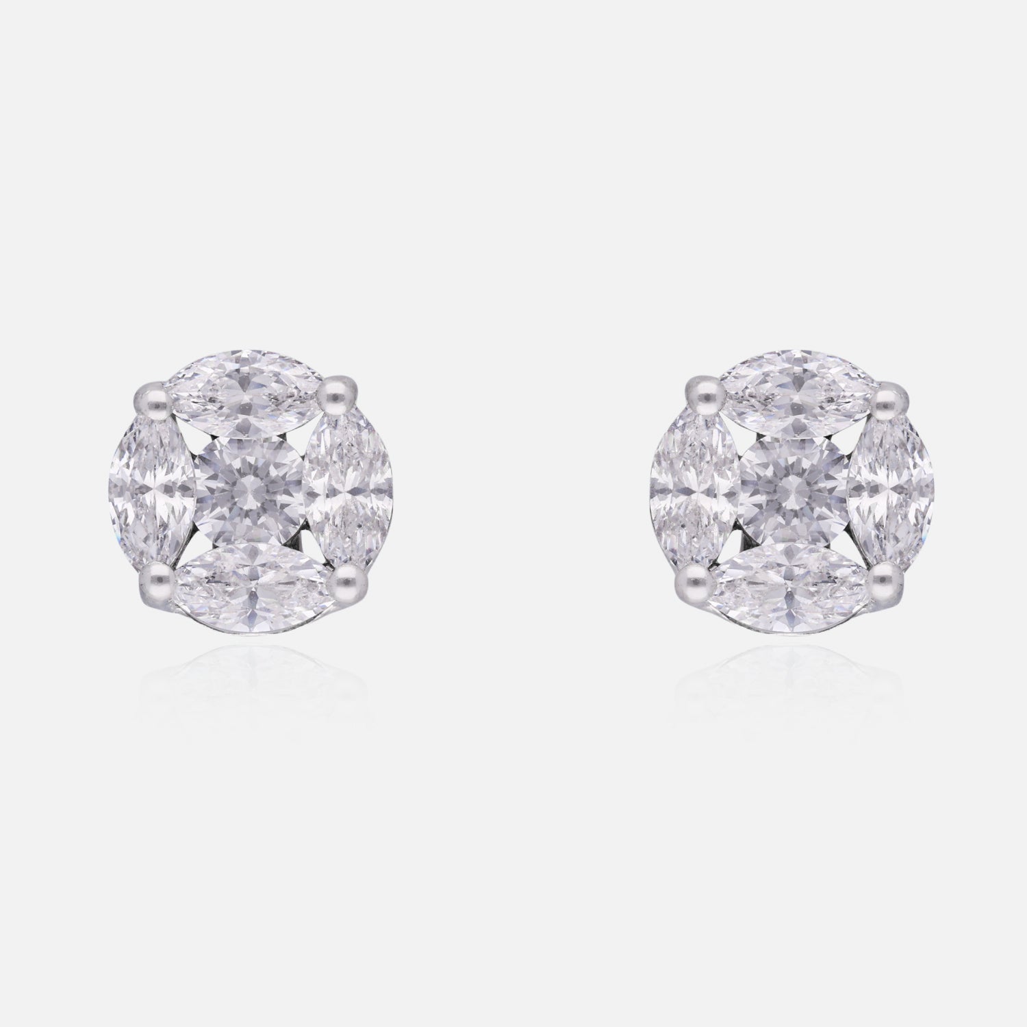 Sterling Silver Marquise & Round Cut Cubic Zirconia Cluster Stud Earrings | SKU : 0022158673
