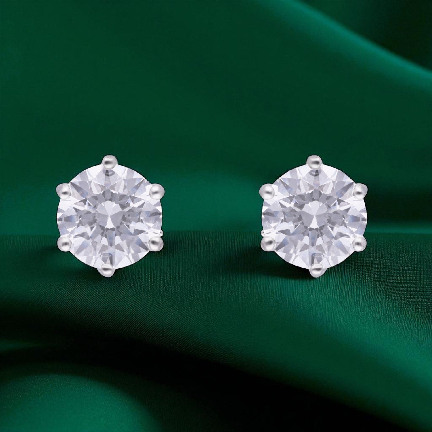 Classic Sterling Silver Round Cut Cubic Zirconia 6-Prong Stud Earrings | SKU : 0022158680
