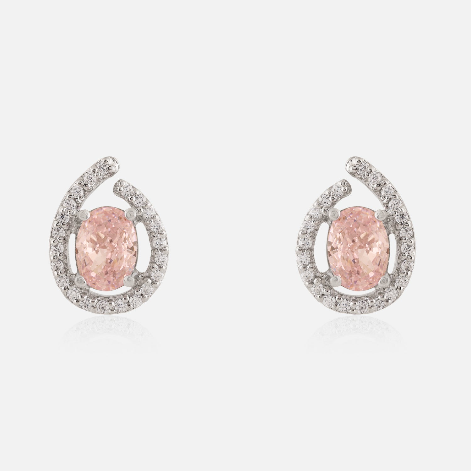 Sterling Silver Pink Oval Halo Stud Earrings | SKU : 0022158857