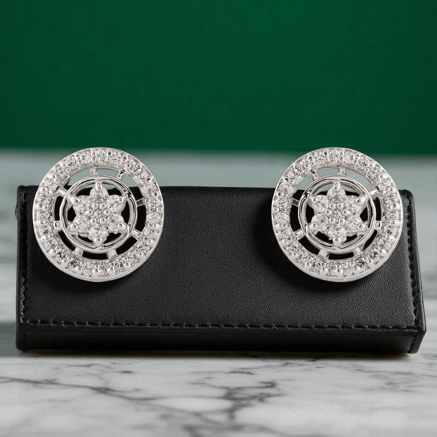 Sterling Silver Floral Halo Stud Earrings | SKU : 0022158871