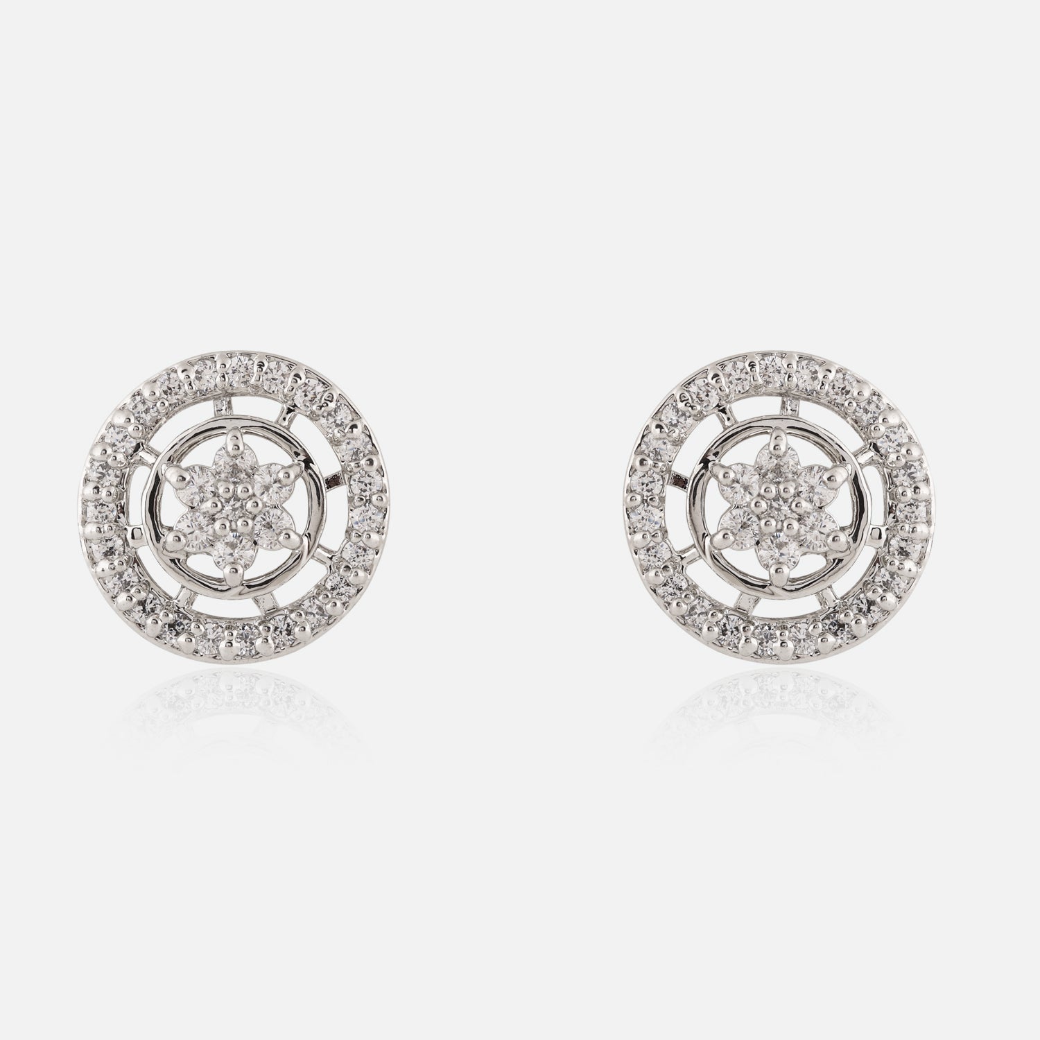Sterling Silver Floral Halo Stud Earrings | SKU : 0022158871