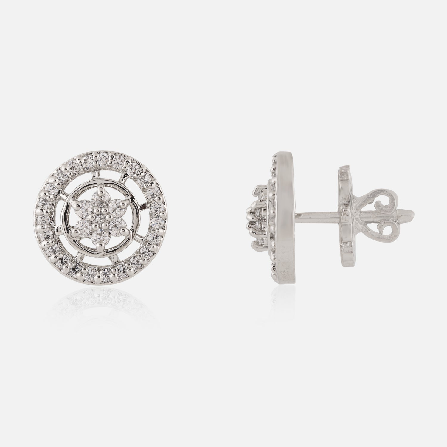Sterling Silver Floral Halo Stud Earrings | SKU : 0022158871