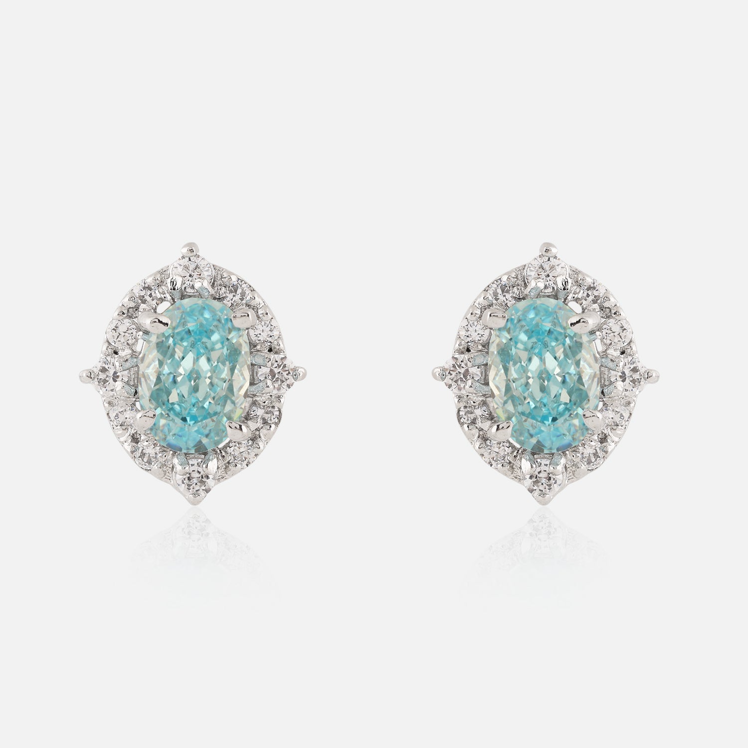 Sterling Silver Blue Oval Halo Stud Earrings | SKU : 0022158895