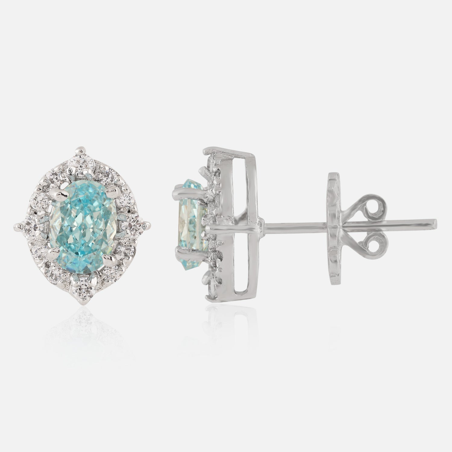Sterling Silver Blue Oval Halo Stud Earrings | SKU : 0022158895