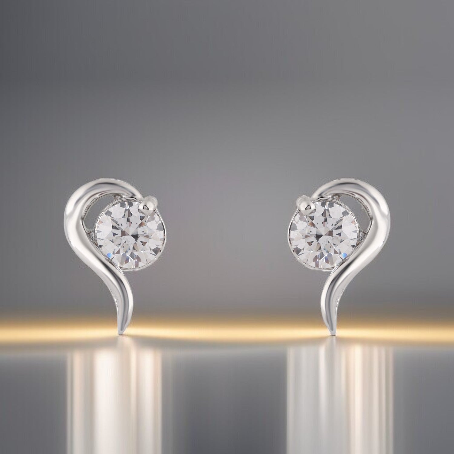 Sterling Silver Wave Design Solitaire Stud Earrings | SKU : 0022158918