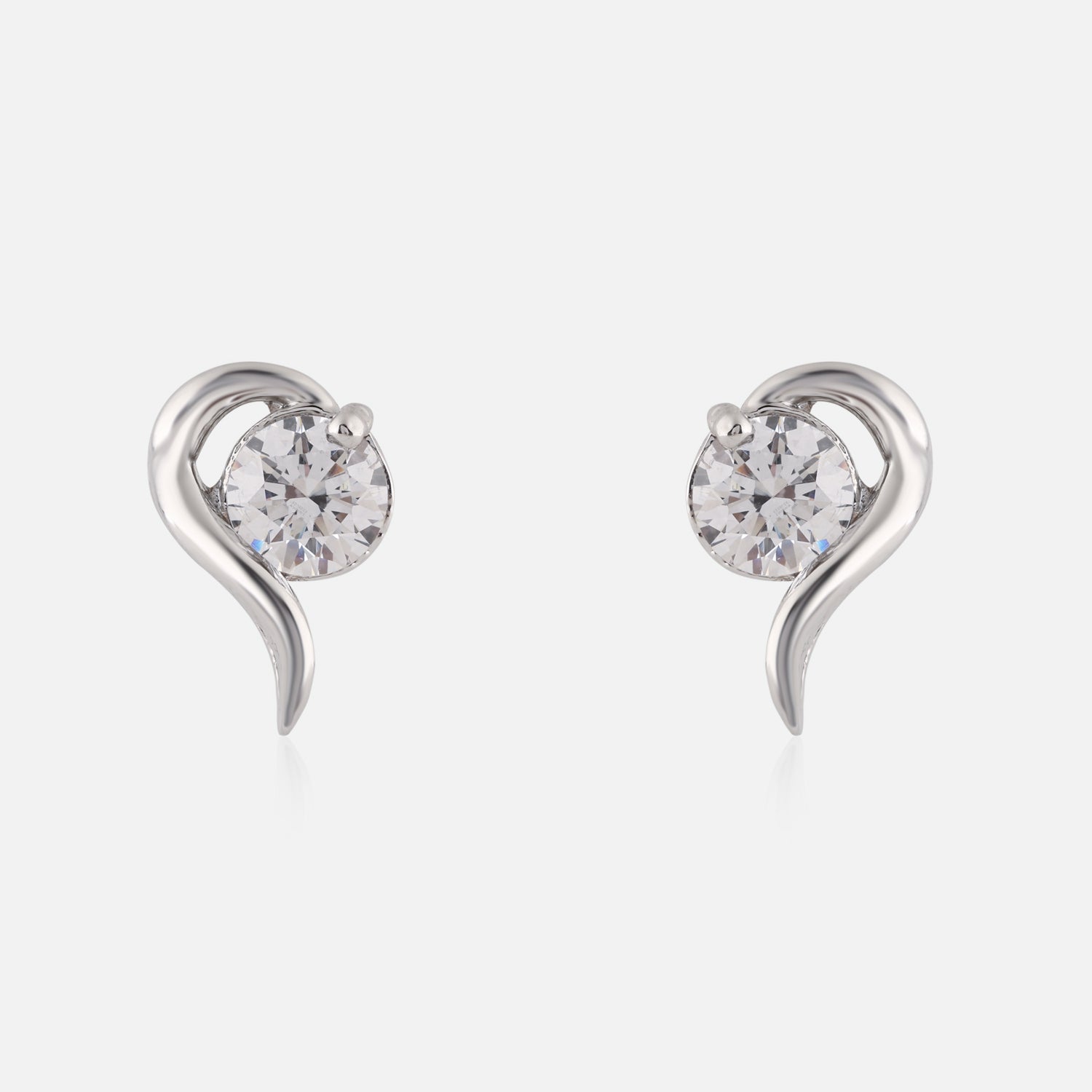 Sterling Silver Wave Design Solitaire Stud Earrings | SKU : 0022158918