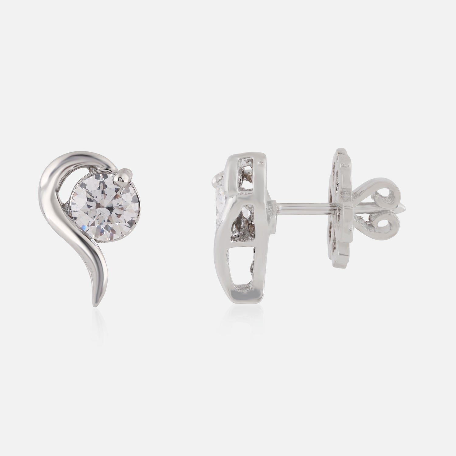 Sterling Silver Wave Design Solitaire Stud Earrings | SKU : 0022158918