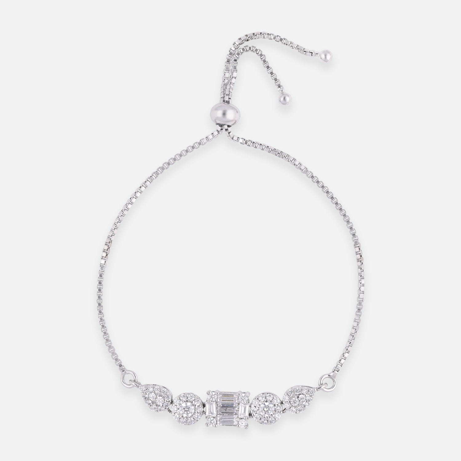 Emerald-Cut & Halo Pear Cubic Zirconia Sterling Silver Adjustable Bracelet | SKU : 0022164049, 0022167644, 0003888254