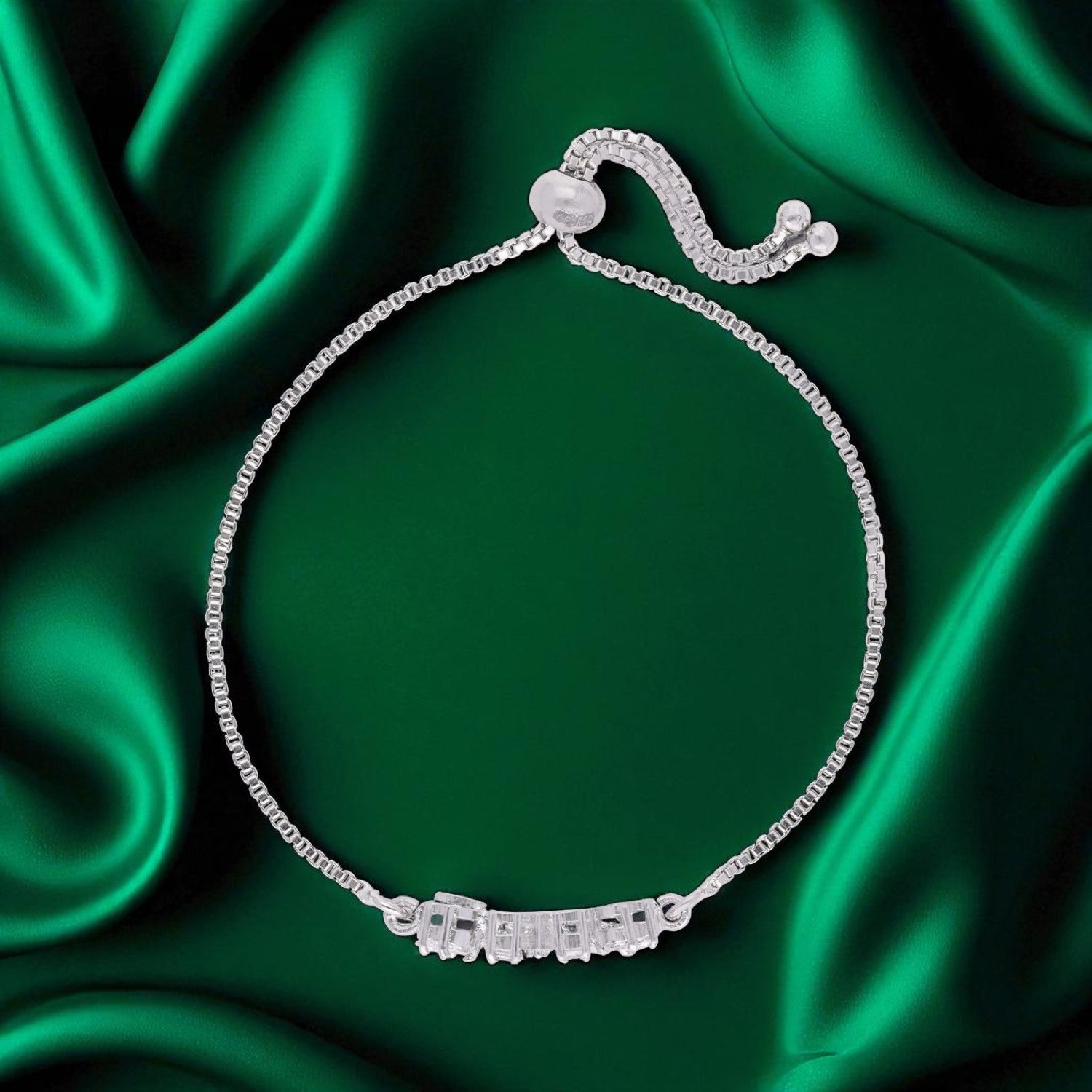 Baguette & Princess-Cut Cubic Zirconia Sterling Silver Adjustable Bracelet | SKU : 0022164254, 0022167859, 0003888469