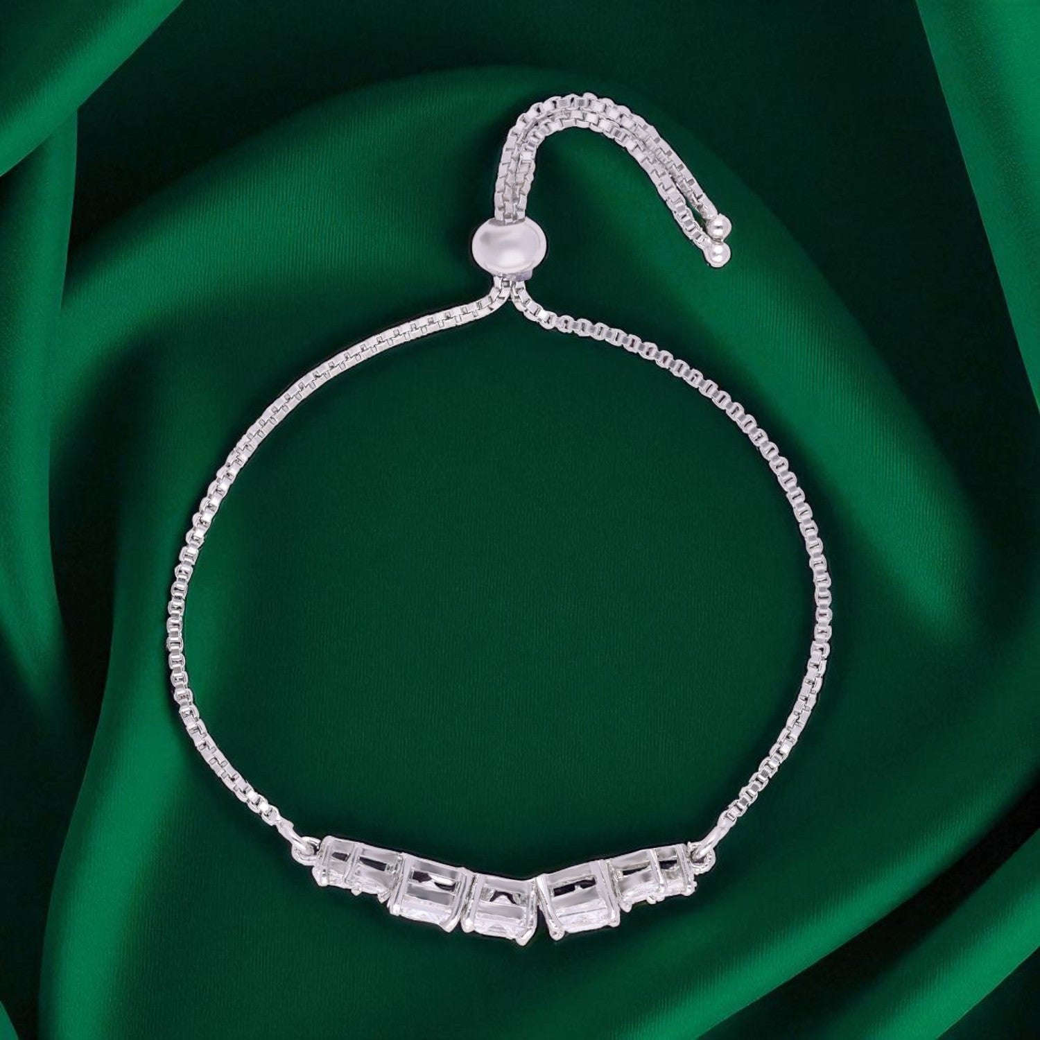 Graduated Emerald-Cut Adjustable Sterling Silver Bracelet | SKU : 0022164063, 0022167668, 0003888278
