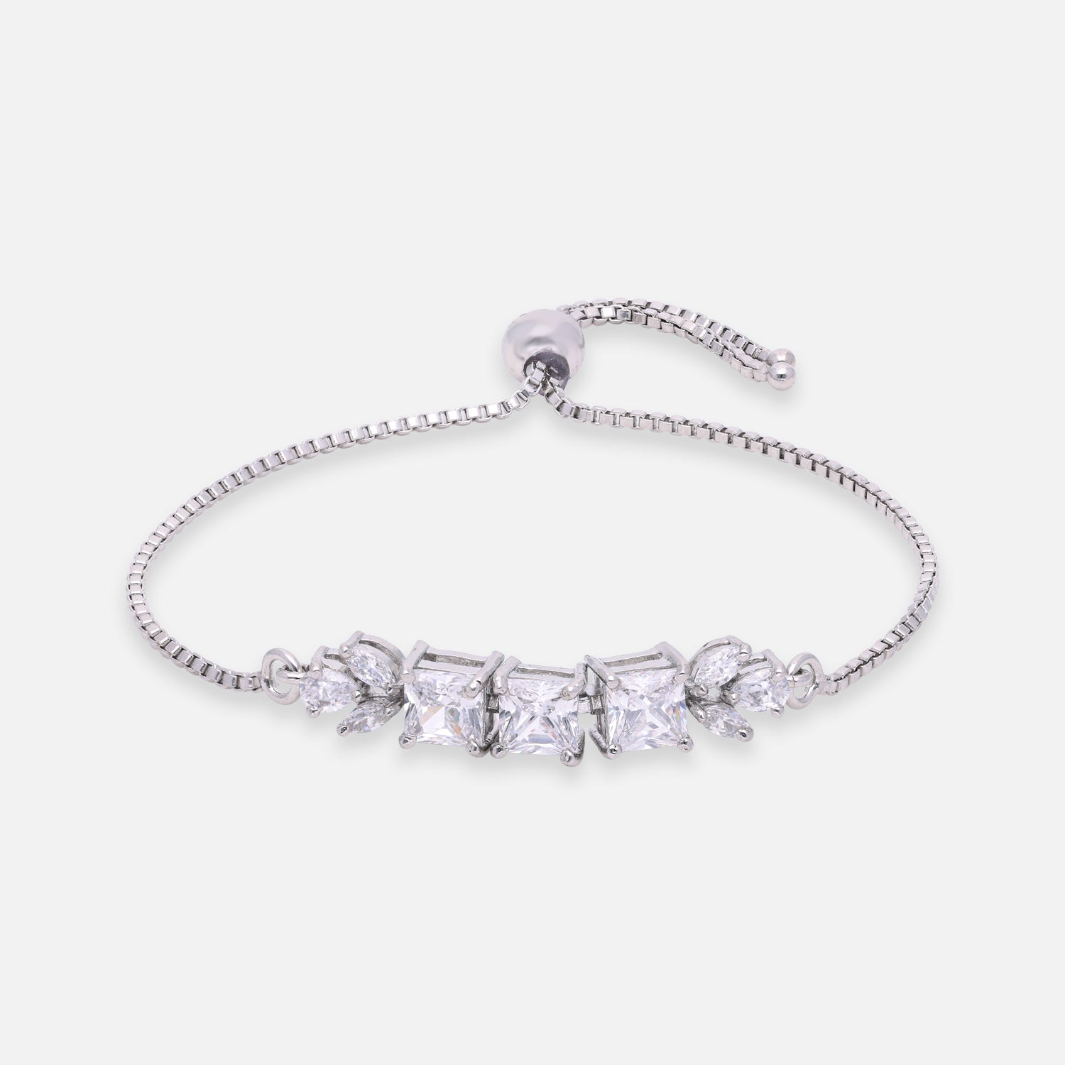 Graduated Emerald-Cut Adjustable Sterling Silver Bracelet | SKU : 0022164063, 0022167668, 0003888278