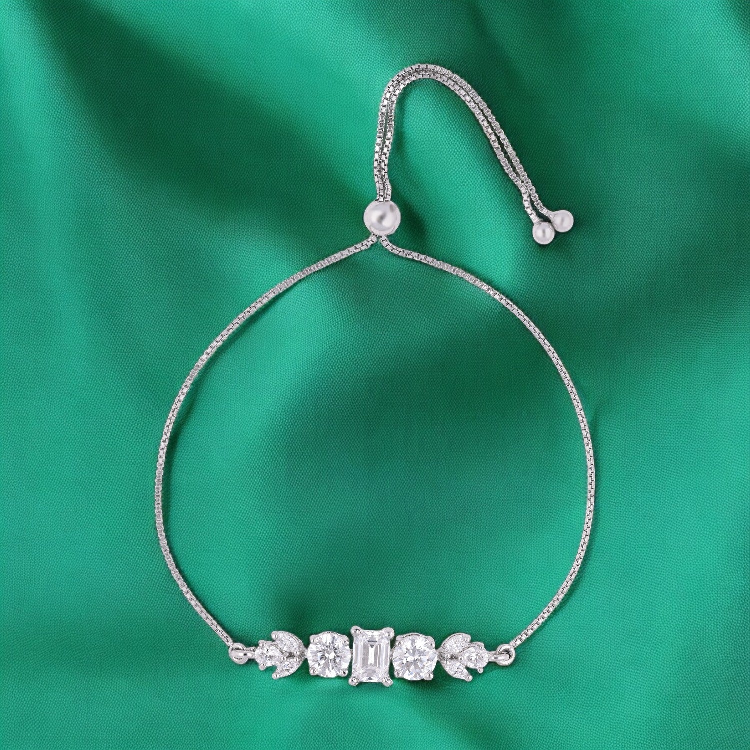 Emerald-Cut & Round Cubic Zirconia Sterling Silver Adjustable Bracelet | SKU : 0022164087, 0022167682, 0003888292
