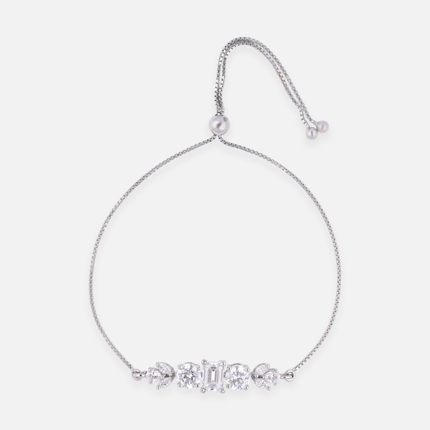 Emerald-Cut & Round Cubic Zirconia Sterling Silver Adjustable Bracelet | SKU : 0022164087, 0022167682, 0003888292