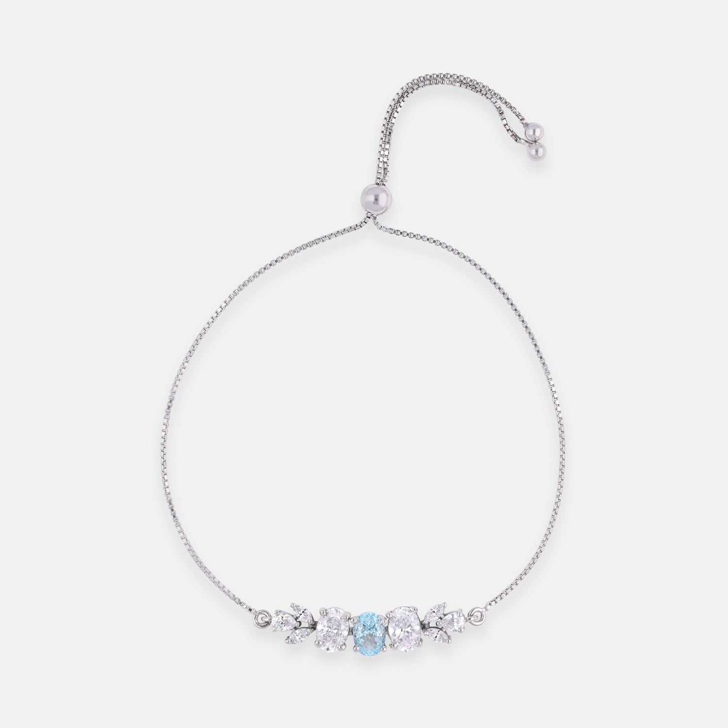 Sterling Silver Cushion & Round CZ Leaf Adjustable Bracelet | SKU : 0022164100, 0022167705, 0003888315