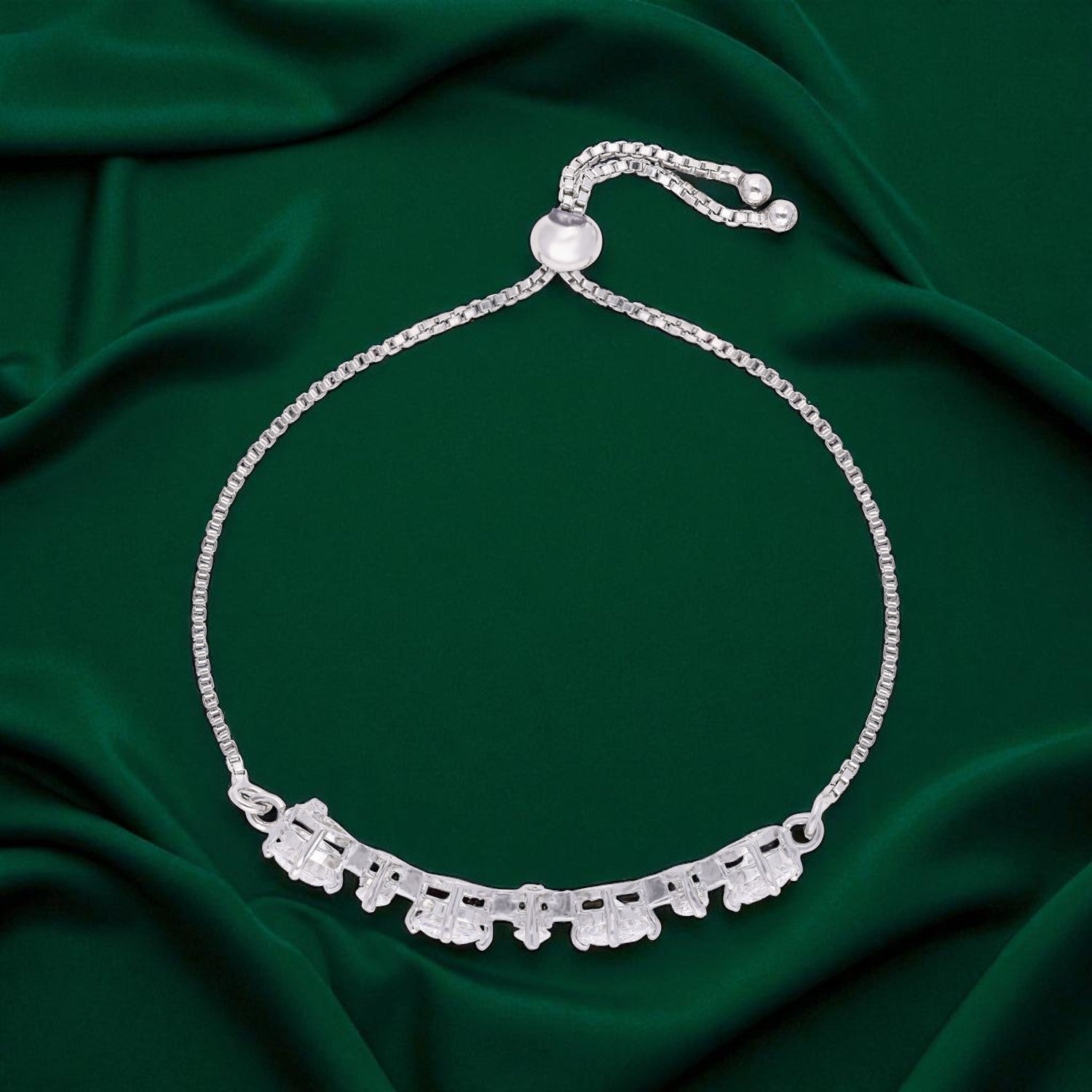 Multi-Baguette & Princess-Cut Cubic Zirconia Sterling Silver Adjustable Bracelet | SKU : 0022164148, 0022167743, 0003888353