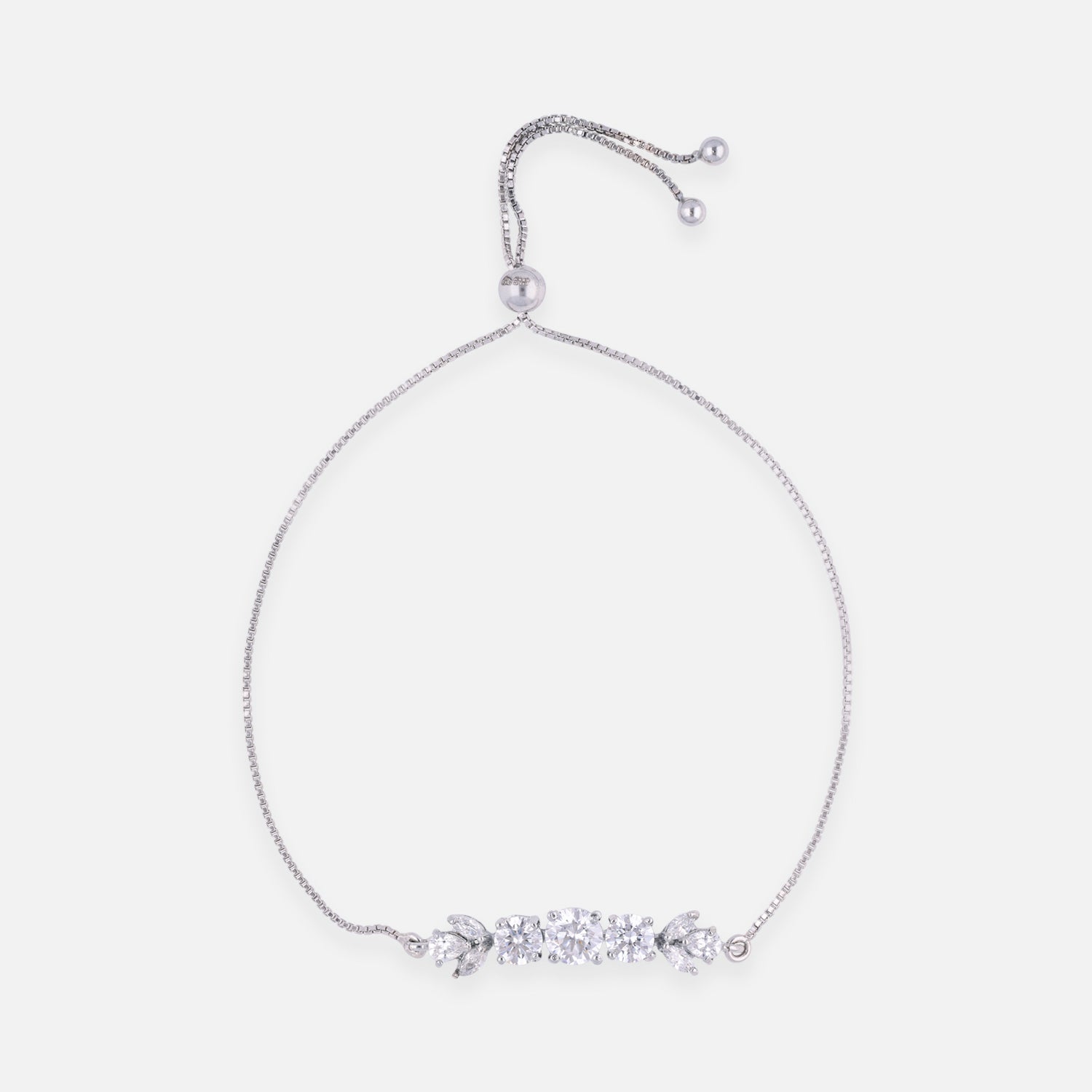 Sterling Silver Triple Round & Leaf CZ Adjustable Bracelet | SKU : 0022164155, 0022167750, 0003888360
