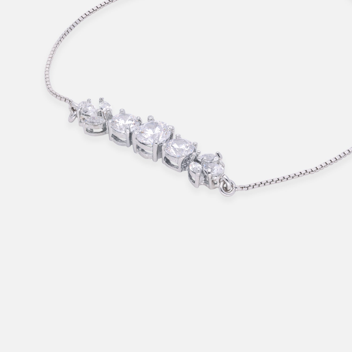 Sterling Silver Triple Round & Leaf CZ Adjustable Bracelet | SKU : 0022164155, 0022167750, 0003888360