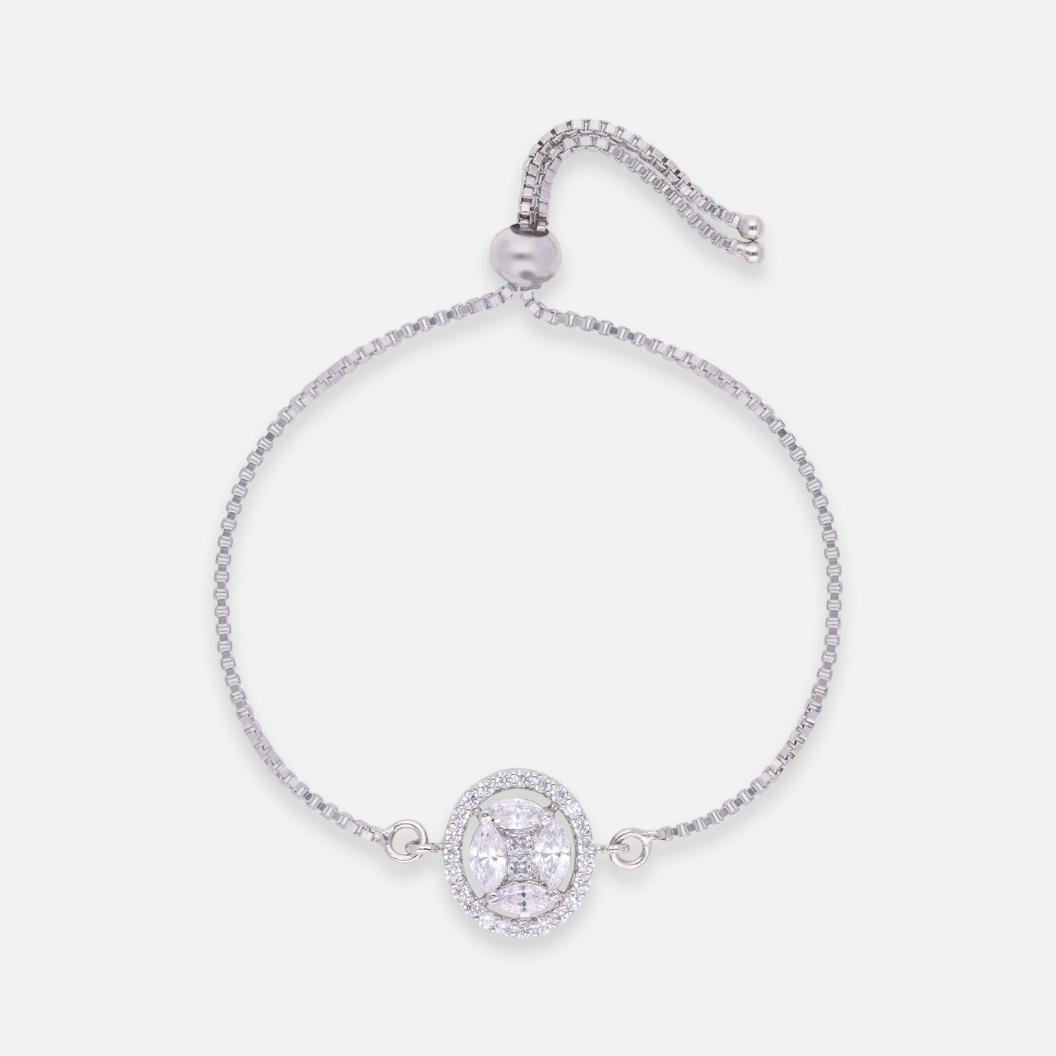 Round Halo Adjustable Sterling Silver Bracelet | SKU : 0022164162, 0022167767, 0003888377