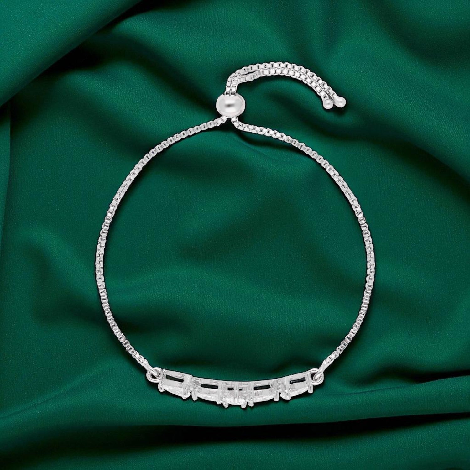 Emerald-Cut & Baguette Cubic Zirconia Sterling Silver Adjustable Bracelet | SKU : 0022164186, 0022167781, 0003888391