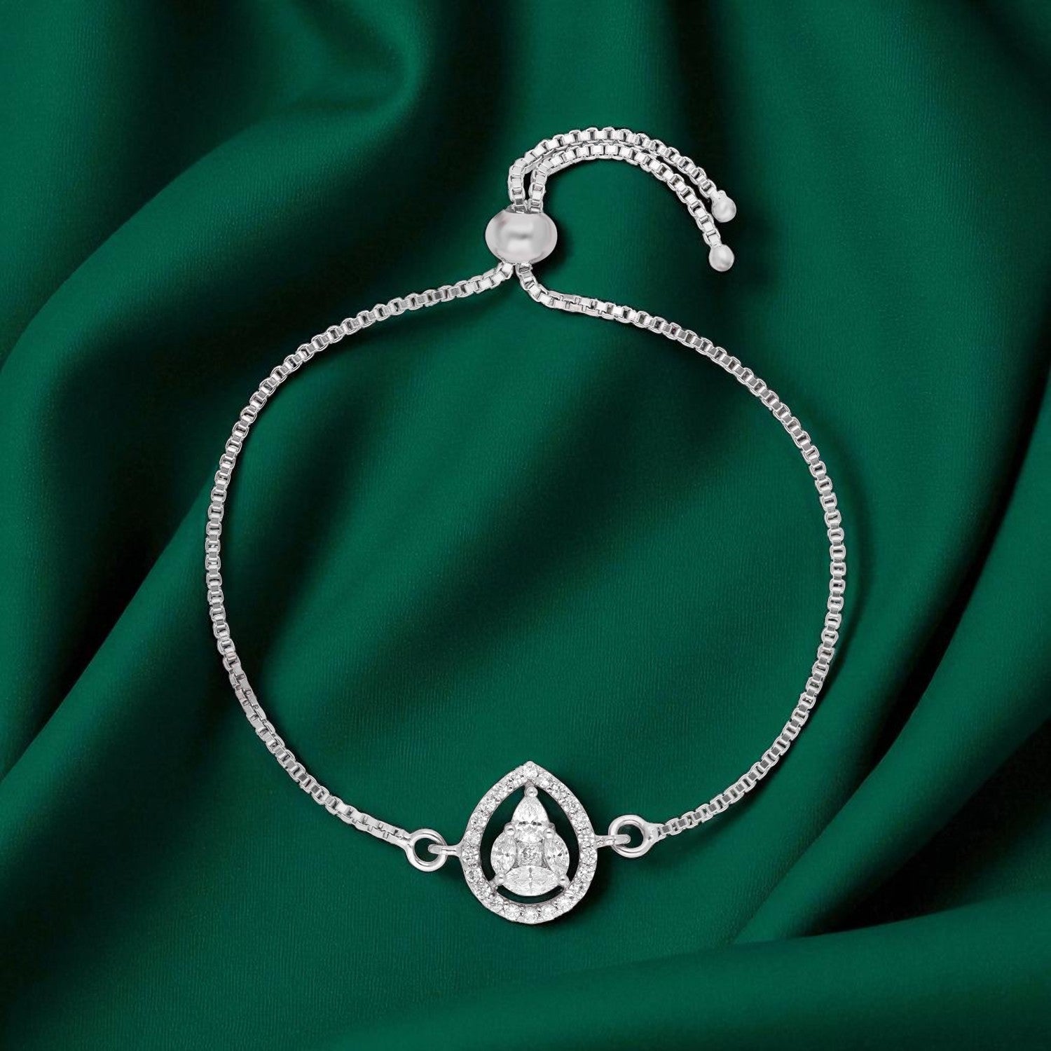 Teardrop Halo Cubic Zirconia Sterling Silver Adjustable Bracelet | SKU : 0022164193, 0022167798, 0003888407
