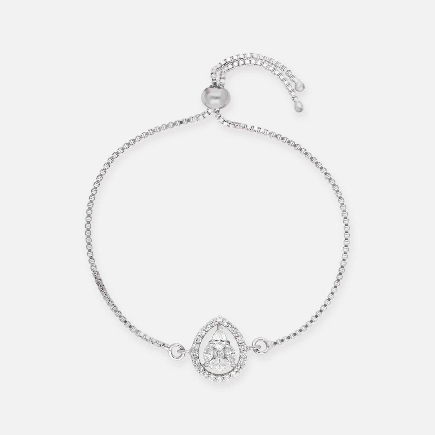 Teardrop Halo Cubic Zirconia Sterling Silver Adjustable Bracelet | SKU : 0022164193, 0022167798, 0003888407