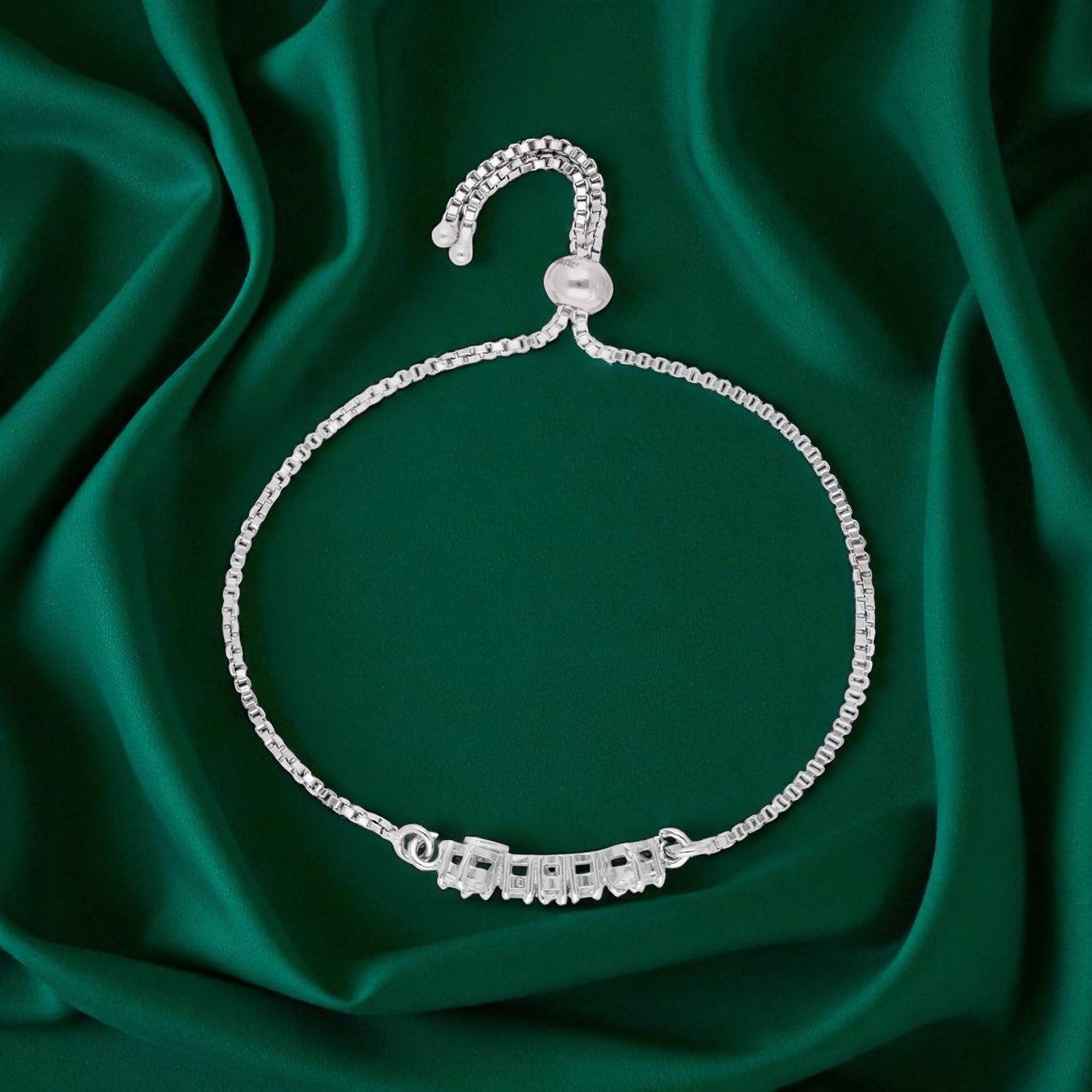 Baguette & Round Cubic Zirconia Sterling Silver Adjustable Bracelet | SKU : 0022164216, 0022167811, 0003888421