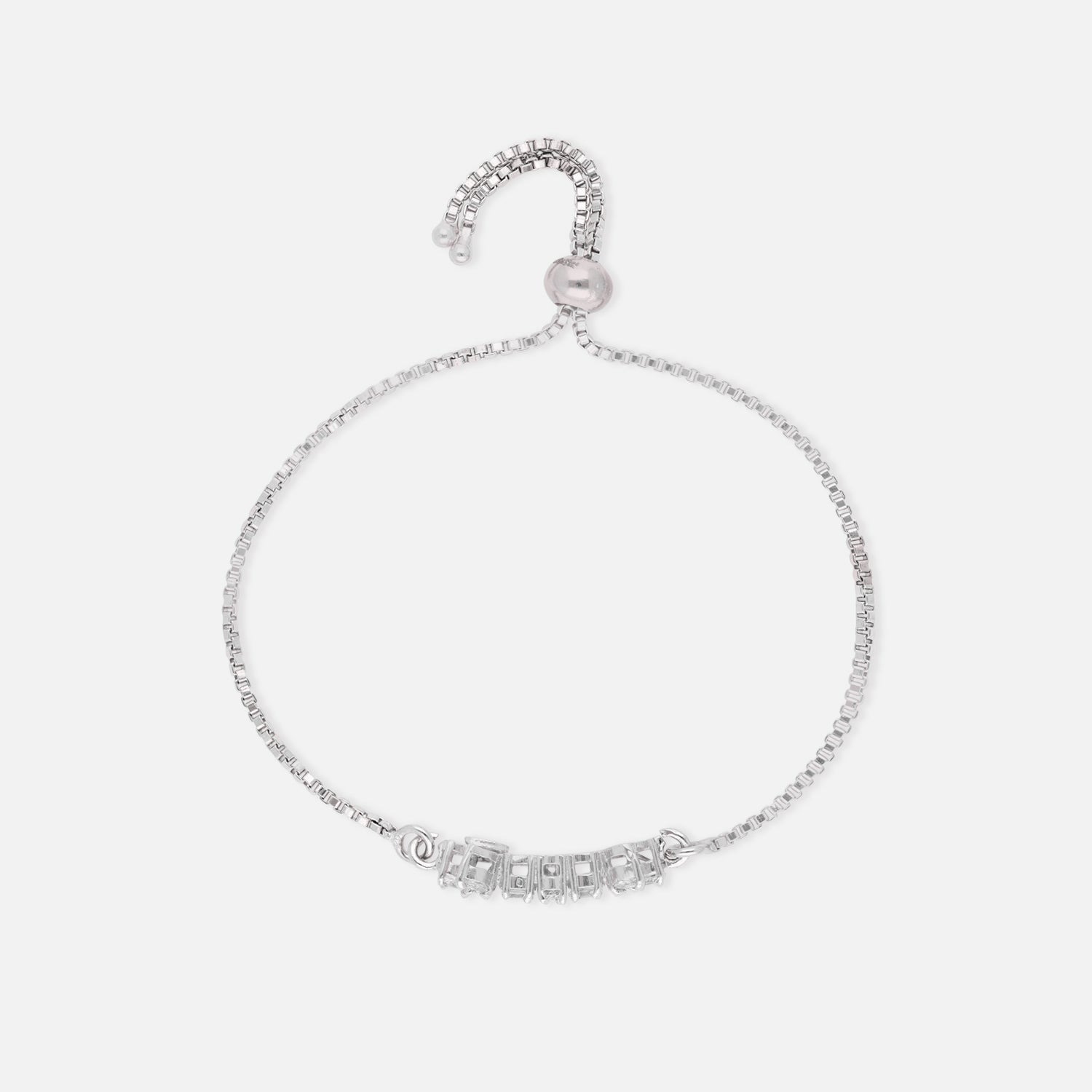 Baguette & Round Cubic Zirconia Sterling Silver Adjustable Bracelet | SKU : 0022164216, 0022167811, 0003888421