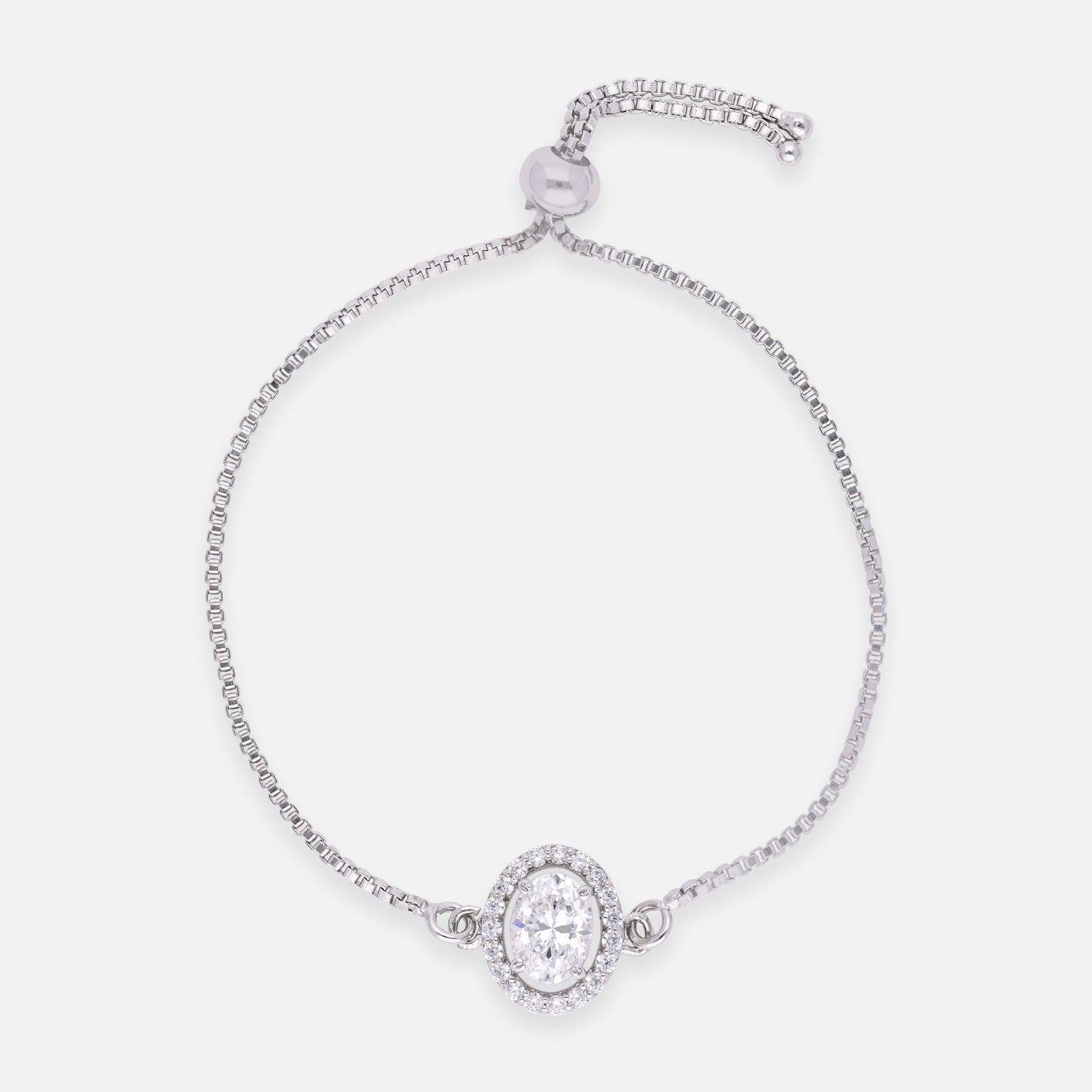 Oval Halo Cubic Zirconia Sterling Silver Adjustable Bracelet | SKU : 0022164230, 0022167835, 0003888445