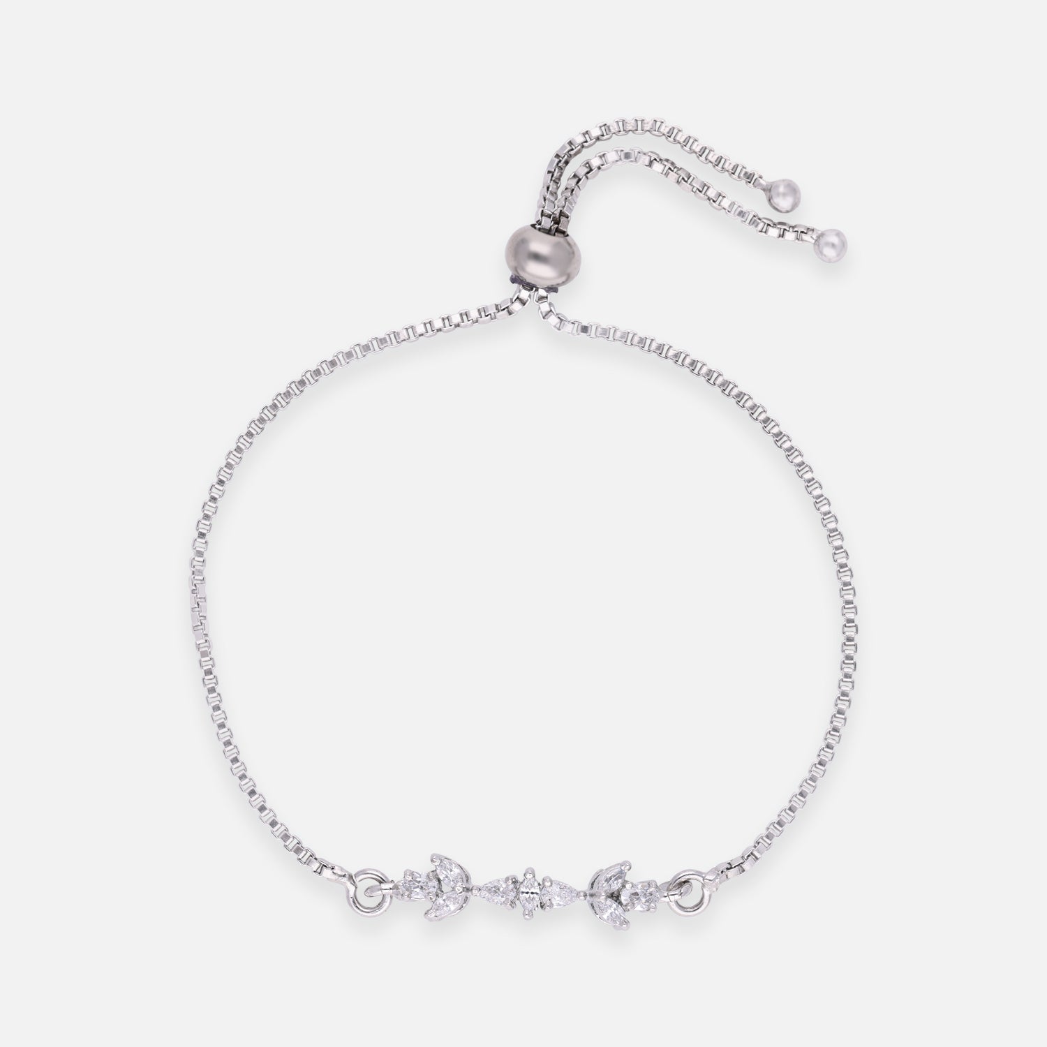 Leaf Motif Cubic Zirconia Sterling Silver Adjustable Bracelet | SKU : 0022164247, 0022167842, 0003888452