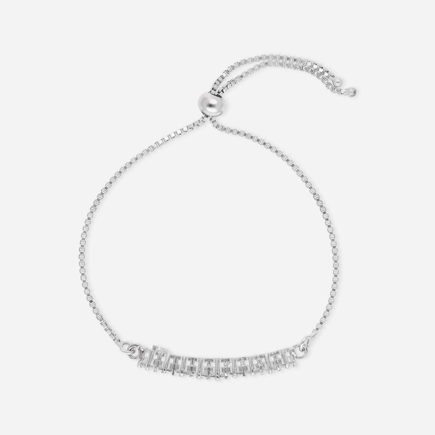 Elegant Emerald-Cut & Round CZ Sterling Silver Adjustable Bracelet | SKU: 0022164261, 0022167866, 0003888476