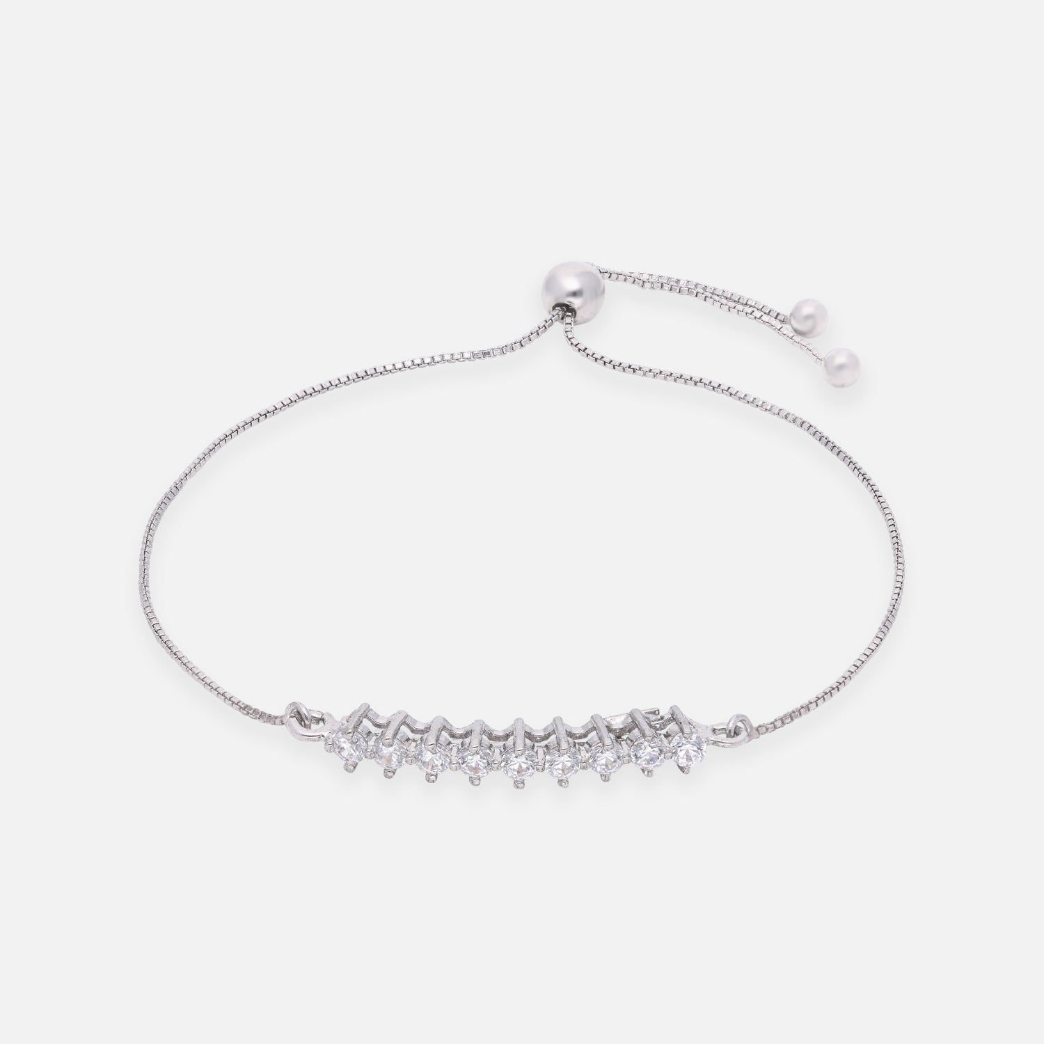Baguette Cut Cubic Zirconia Sterling Silver Adjustable Bracelet | SKU : 0022164278, 0022167873, 0003888483