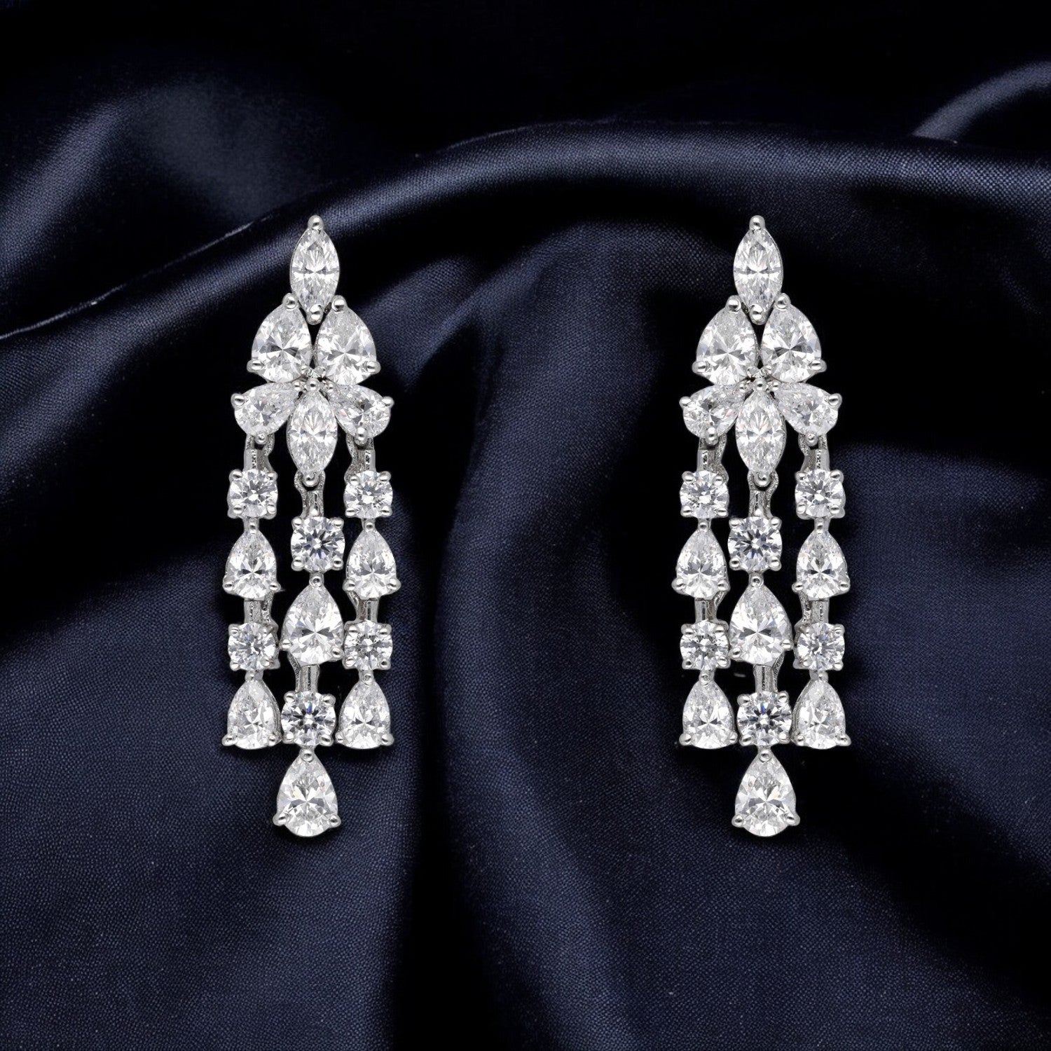 Floral Cascade Sterling Silver Drop Earrings | SKU : 0022178909, 0022179203, 0003894033