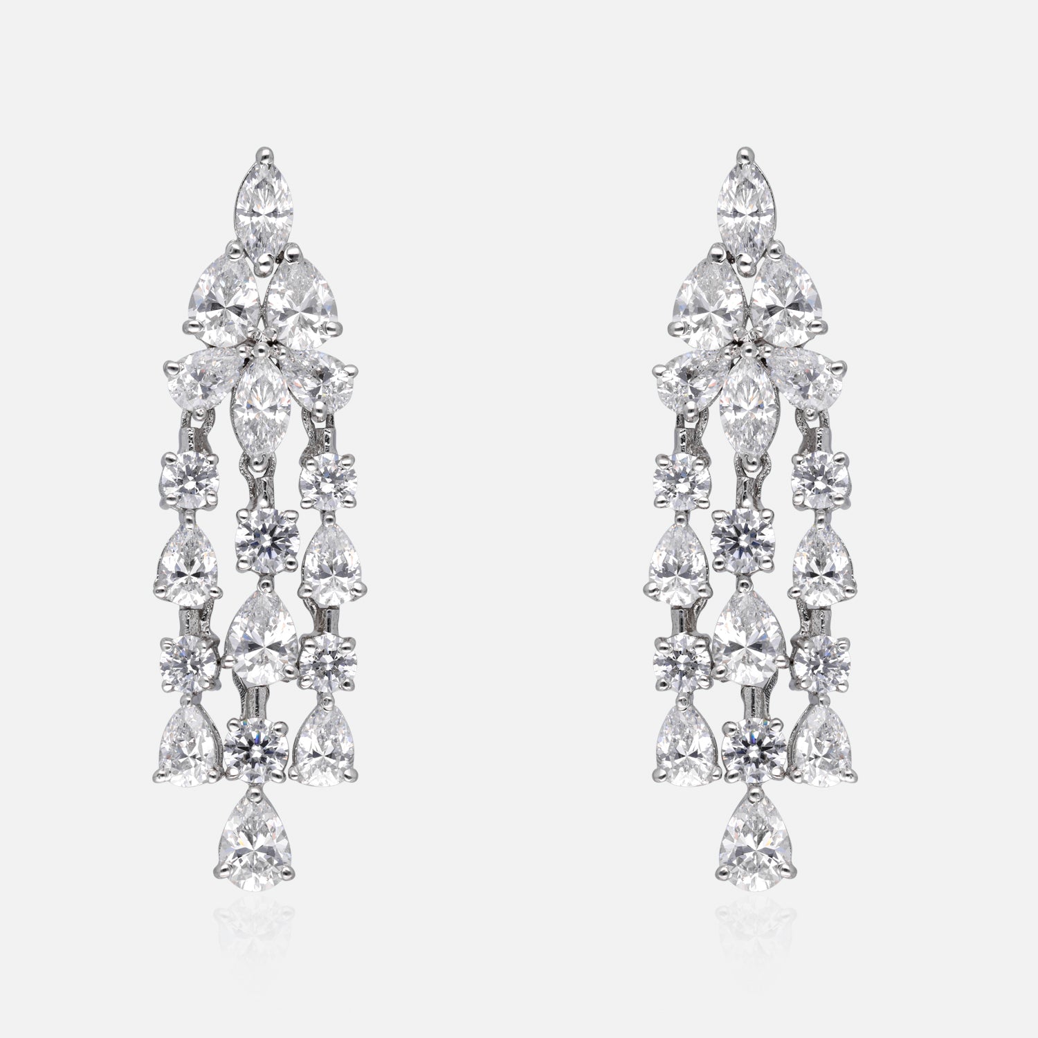Floral Cascade Sterling Silver Drop Earrings | SKU : 0022178909, 0022179203, 0003894033