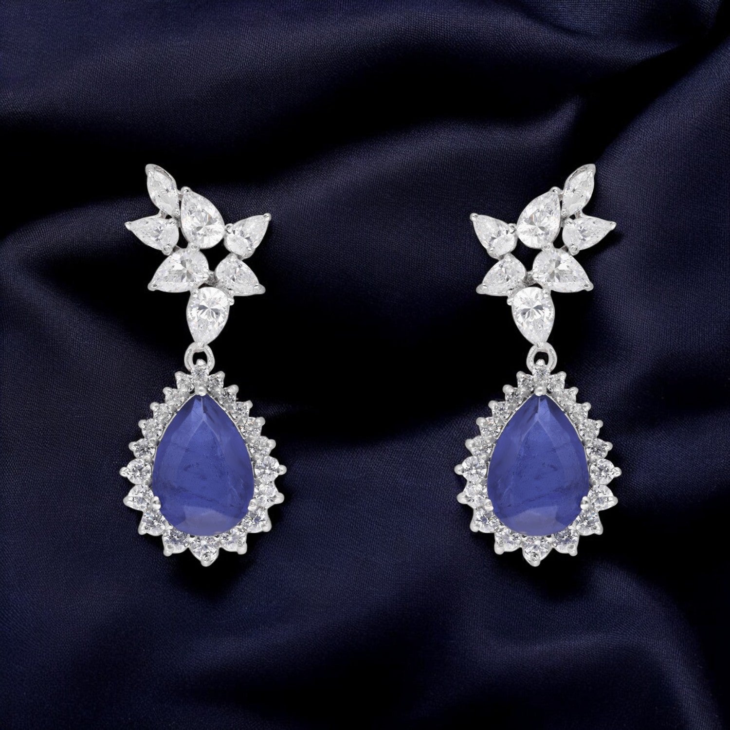 Pear Halo Sterling Silver Earrings | SKU :  0022178978, 0022179272, 0003894101