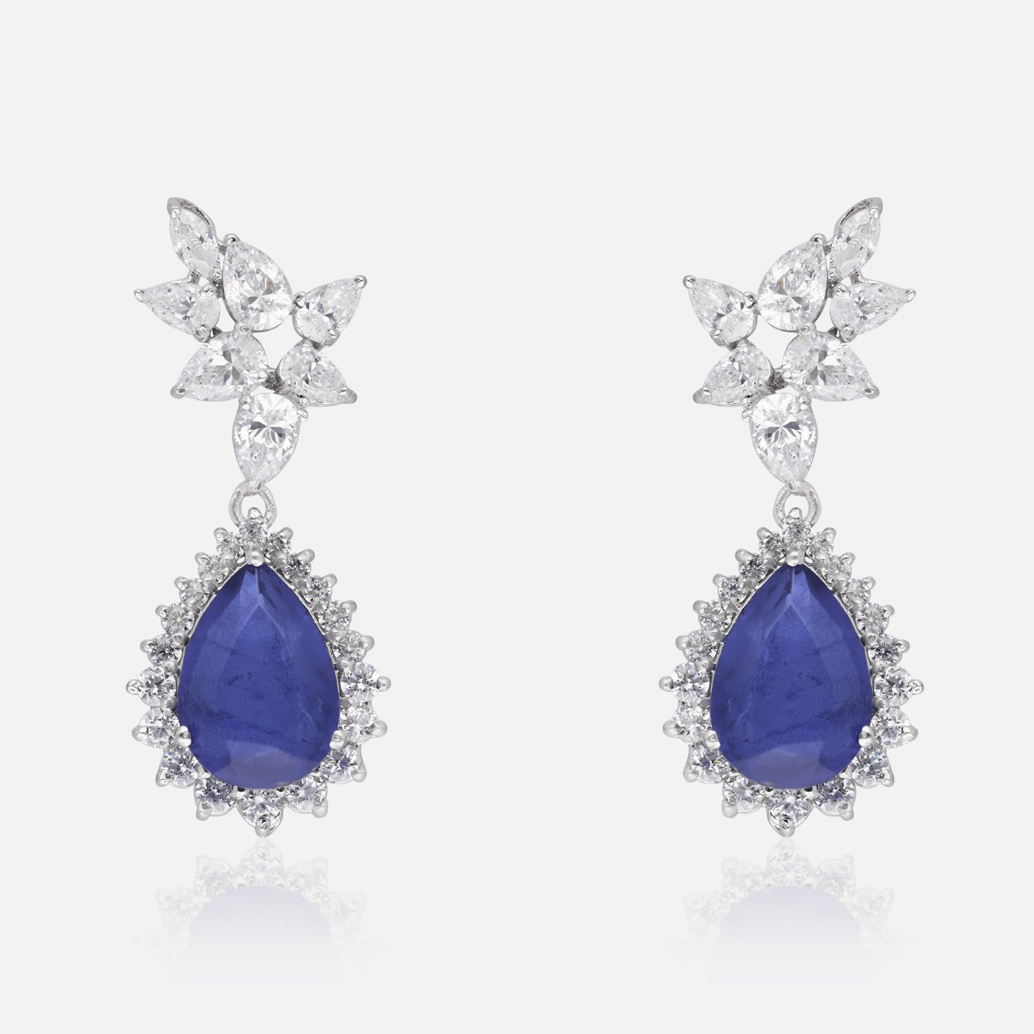 Pear Halo Sterling Silver Earrings | SKU :  0022178978, 0022179272, 0003894101