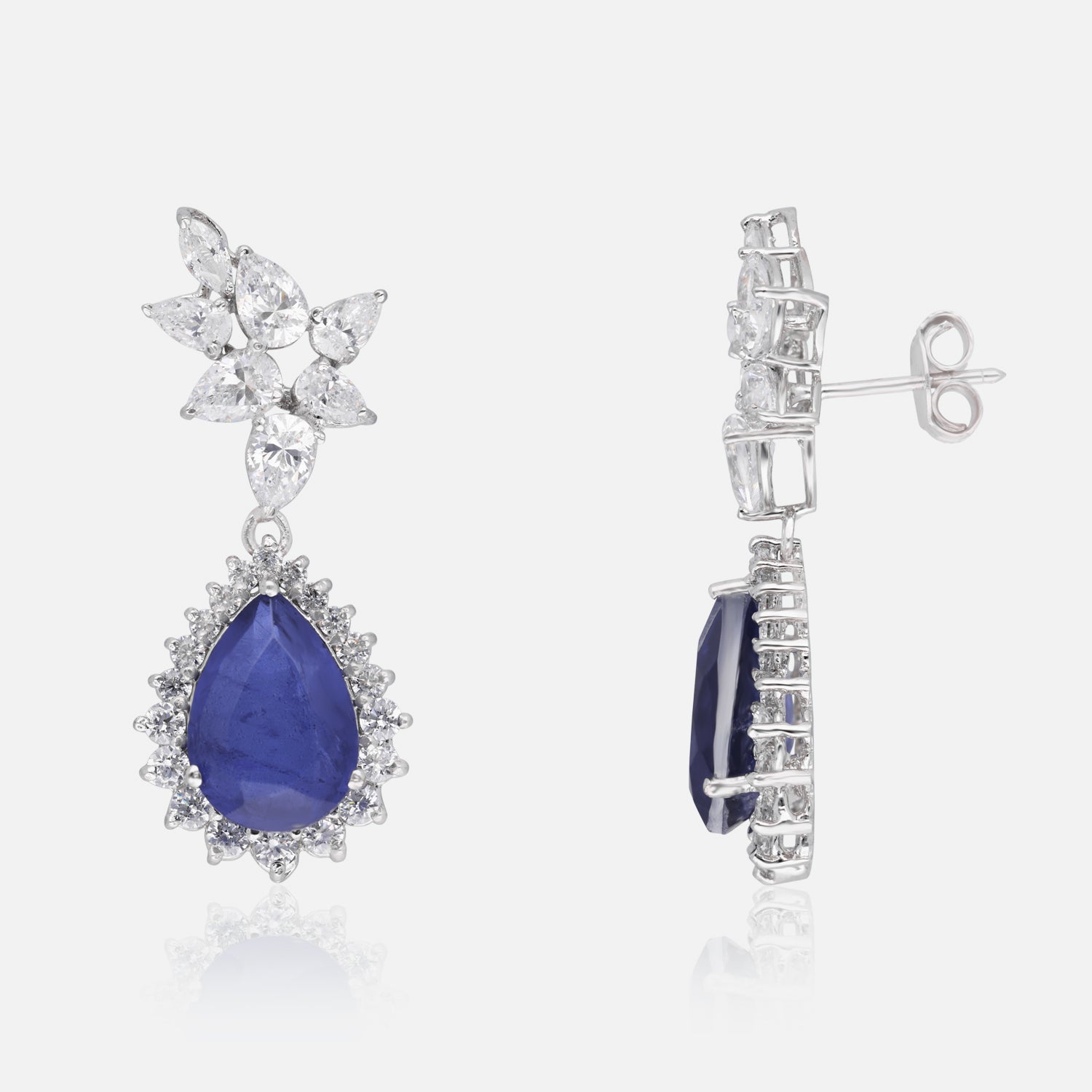 Pear Halo Sterling Silver Earrings | SKU :  0022178978, 0022179272, 0003894101