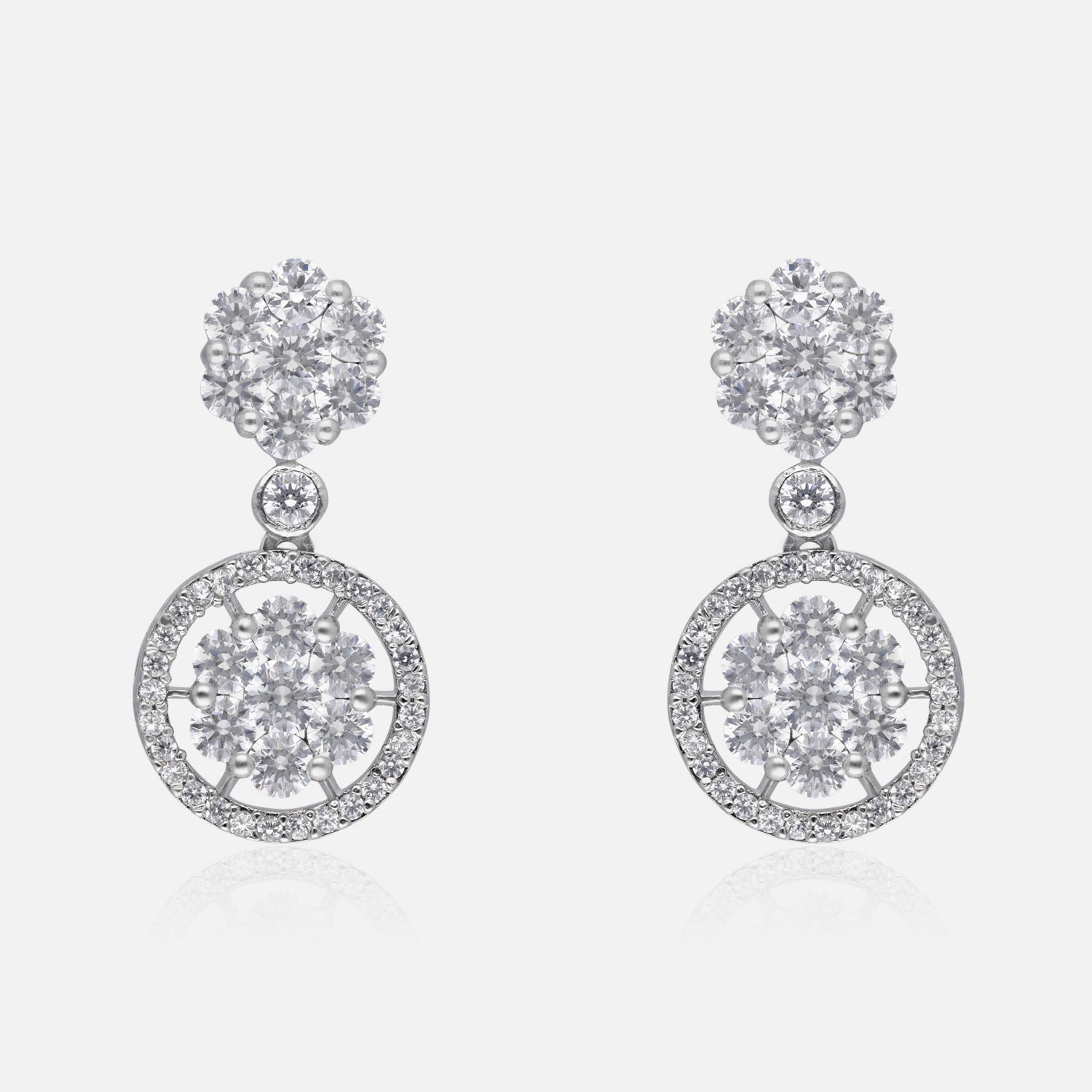 Floral Cluster Circle Sterling Silver Drop Earrings | SKU :  0022179012, 0022179319, 0003894149