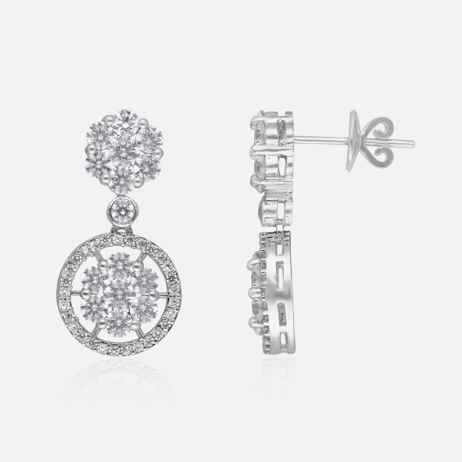 Floral Cluster Circle Sterling Silver Drop Earrings | SKU :  0022179012, 0022179319, 0003894149