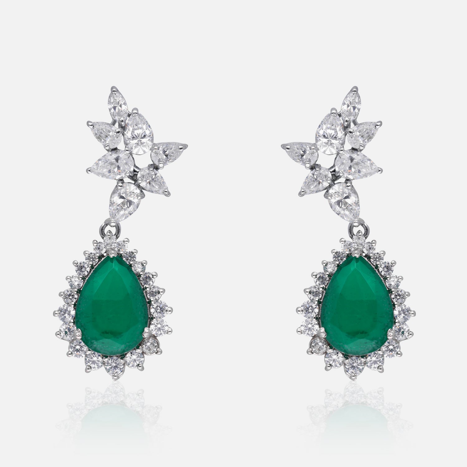 Pear Halo Sterling Silver Earrings | SKU :  0022178978, 0022179272, 0003894101