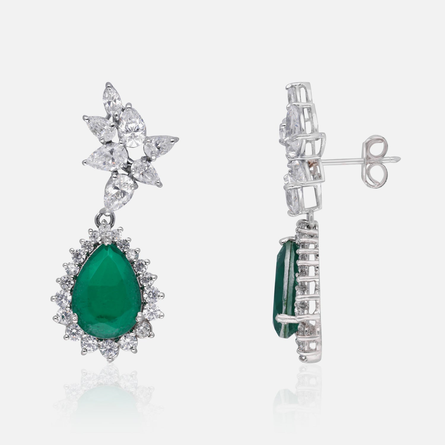 Pear Halo Sterling Silver Earrings | SKU :  0022178978, 0022179272, 0003894101