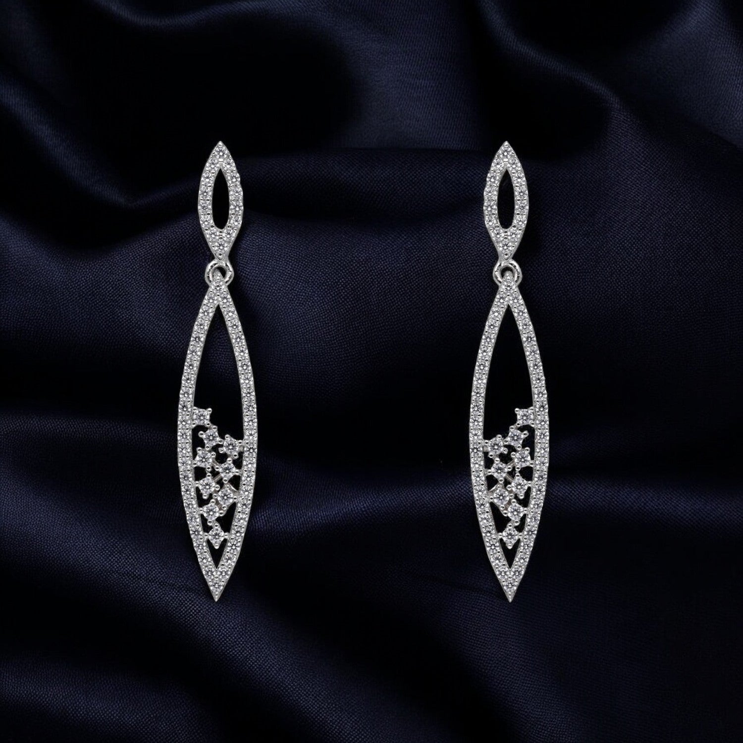 Marquise Frame Sterling Silver Drop Earrings | SKU :  0022179029, 0022179326, 0003894156
