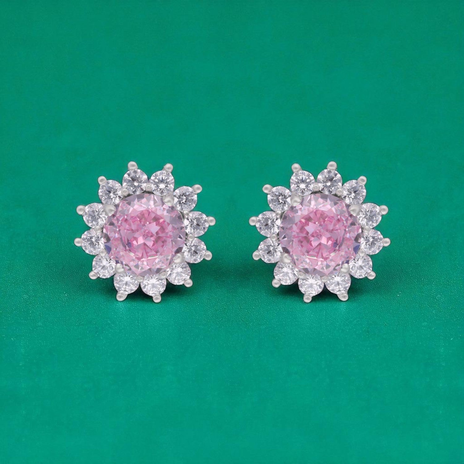 Sterling Silver Yellow-Pink Solitaire & White Halo Stud Earrings | SKU : 0022195838, 0022194442, 0003904190