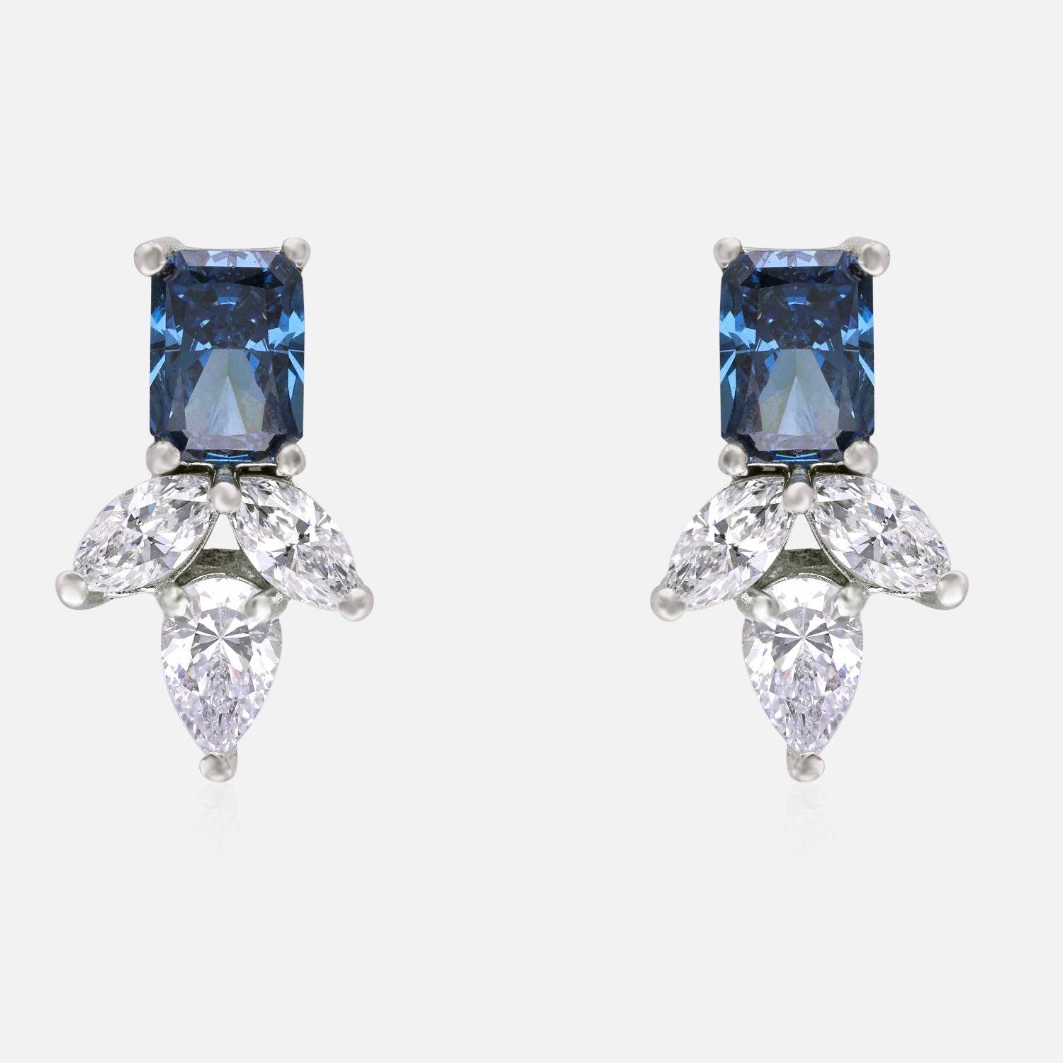 Sterling Silver Radiant Gemstone & White Stone Stud Earrings | SKU : 0022195852, 0022194466, 0003904213