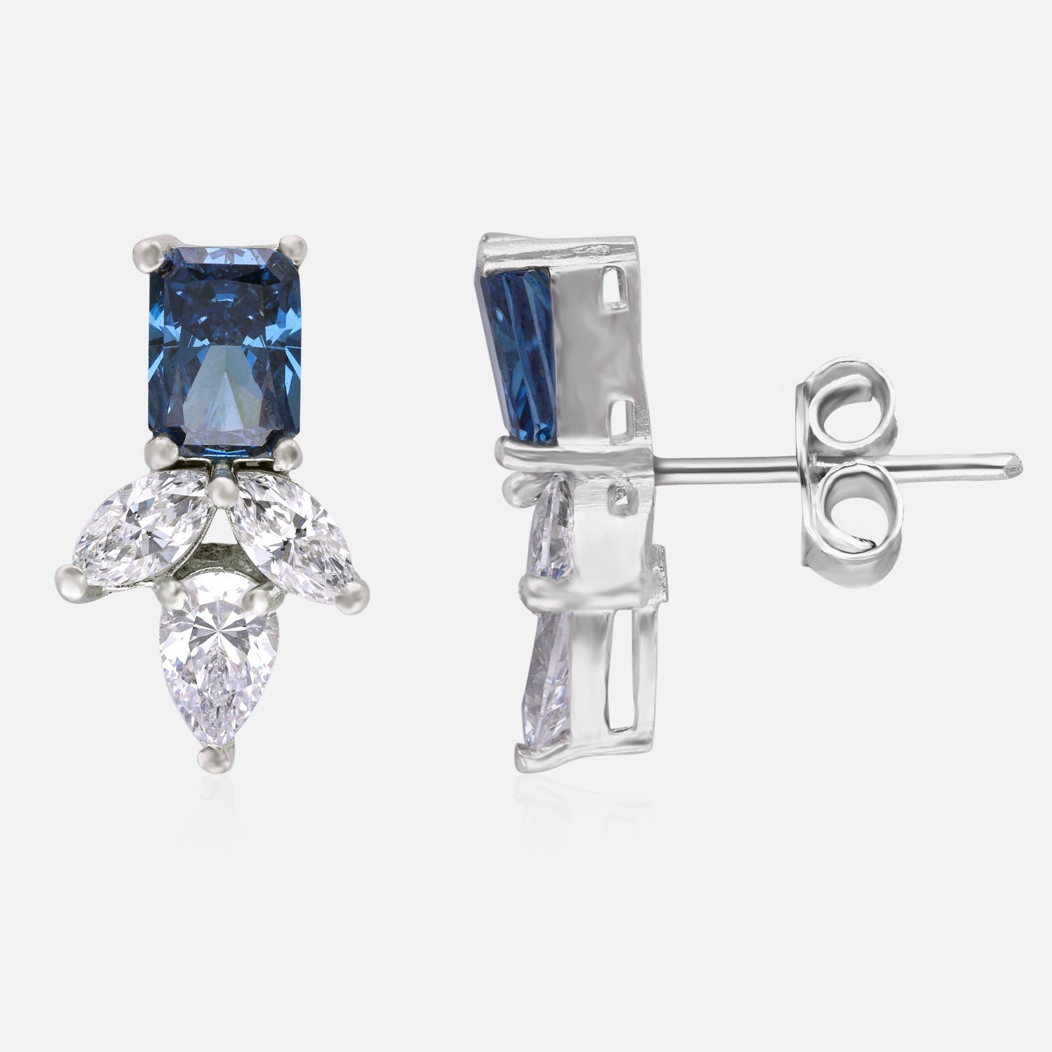 Sterling Silver Radiant Gemstone & White Stone Stud Earrings | SKU : 0022195852, 0022194466, 0003904213